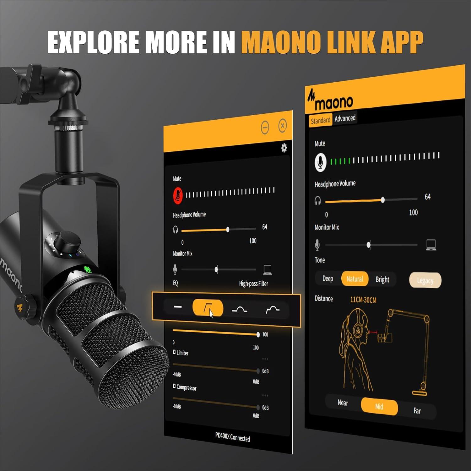 Micrófono Dinámico MAONO PD400X con Brazo BA92 para Podcast