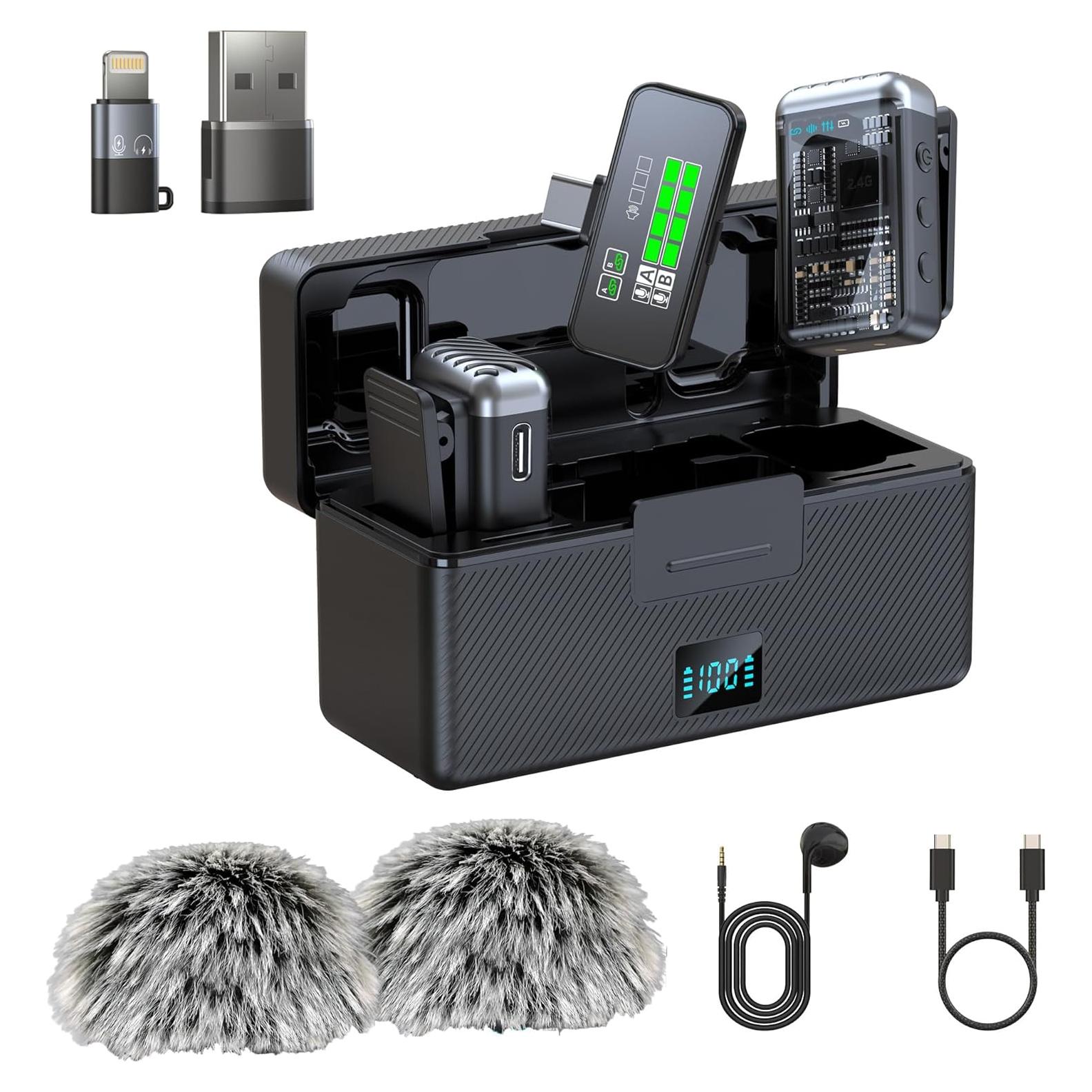 Micrófono Lavalier Inalámbrico RESOCASIN 2TX+1RX con Estuche