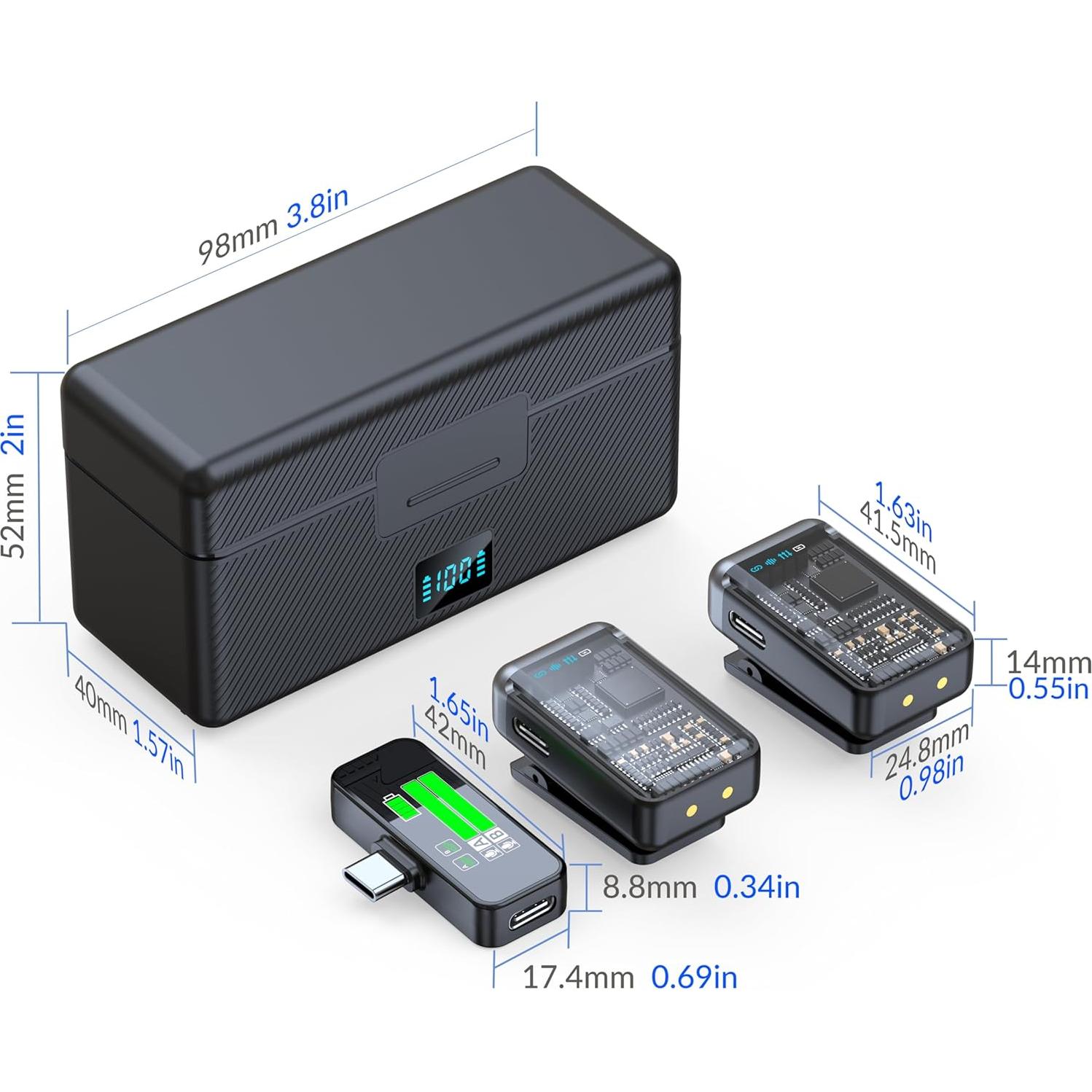 Micrófono Lavalier Inalámbrico RESOCASIN 2TX+1RX con Estuche