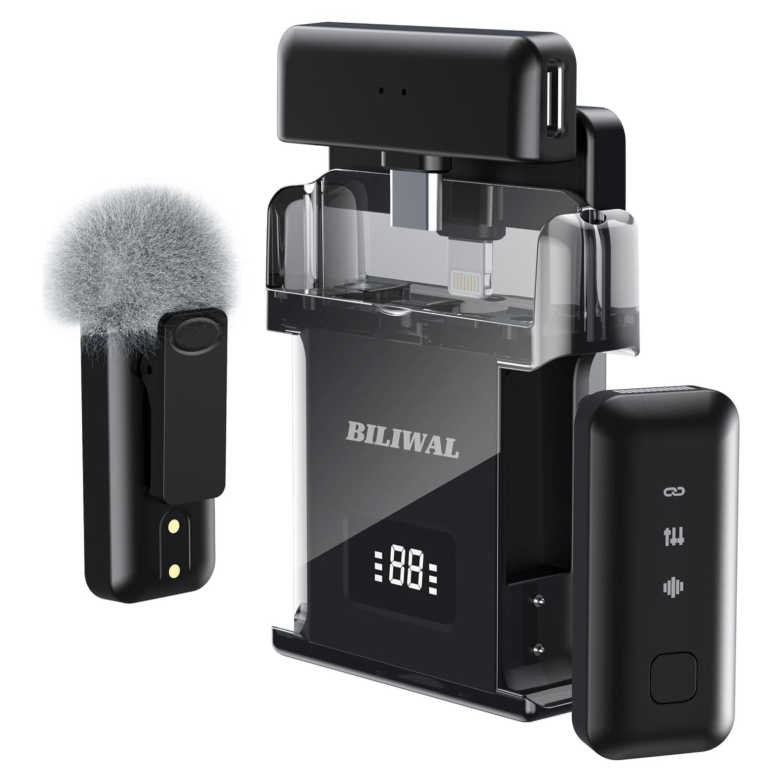 Micrófono Lavalier Inalámbrico BILIWAL M18 con Estuche Carga