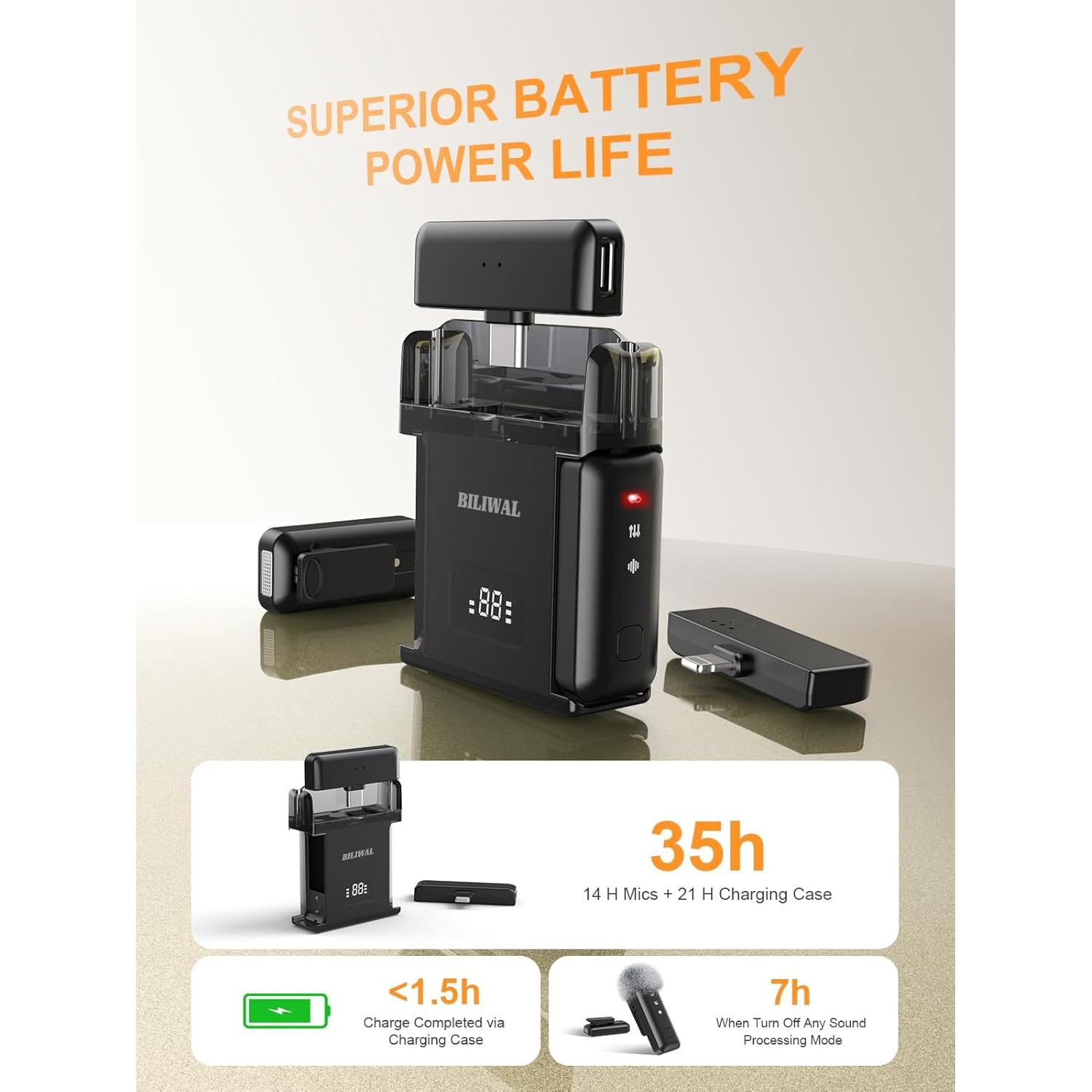 Micrófono Lavalier Inalámbrico BILIWAL M18 con Estuche Carga