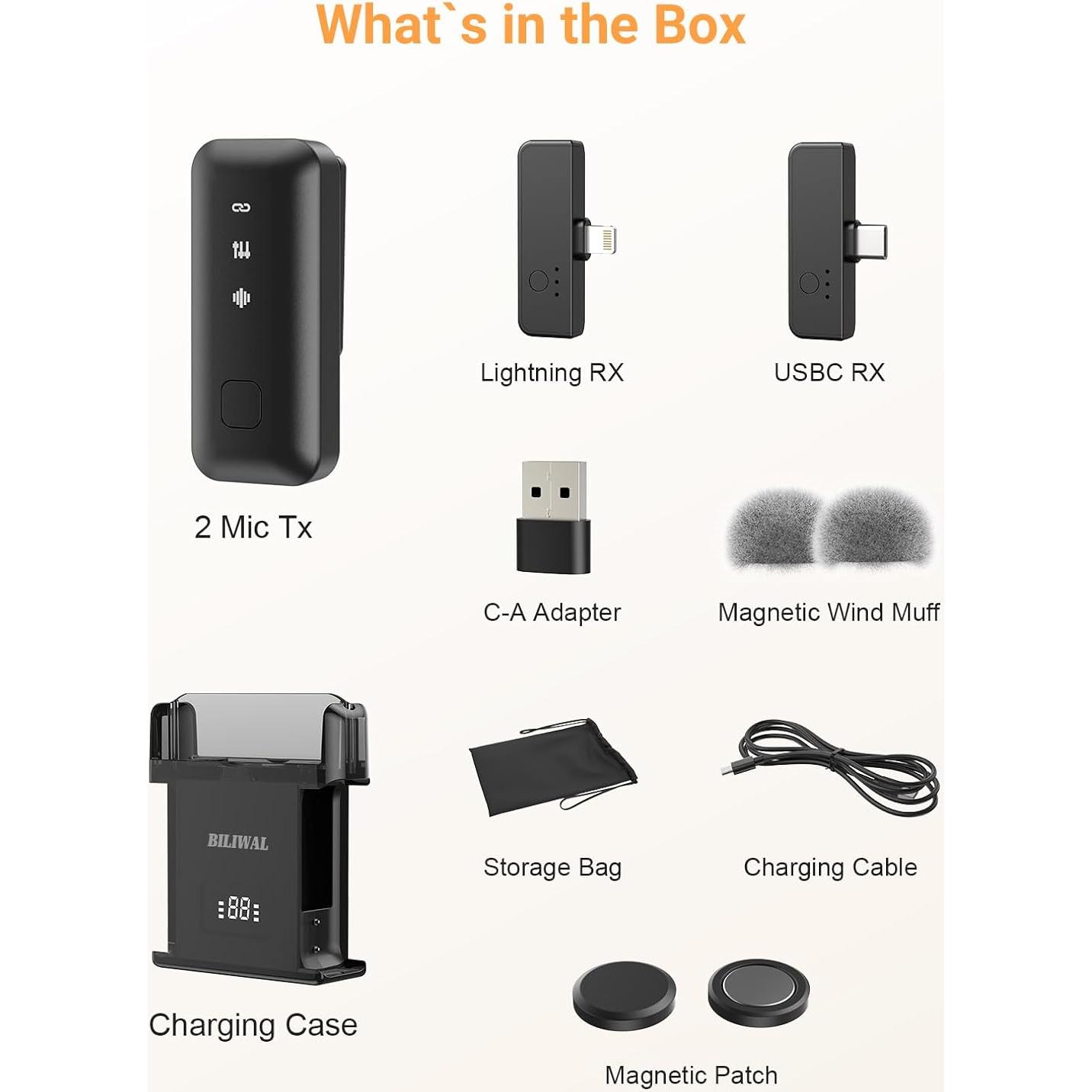 Micrófono Lavalier Inalámbrico BILIWAL M18 con Estuche Carga