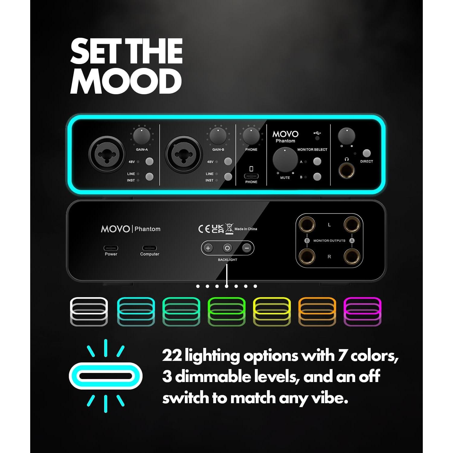 Paquete de Podcasting Movo - Interfaz USB Phantom, 2 Micrófonos XLR, Soportes y Auriculares