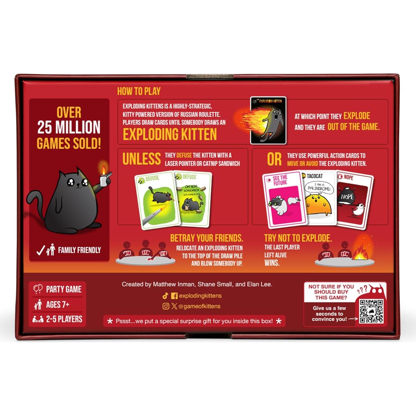 Exploding Kittens Juego de Cartas Original - 56 Cartas - 2-5 Jugadores