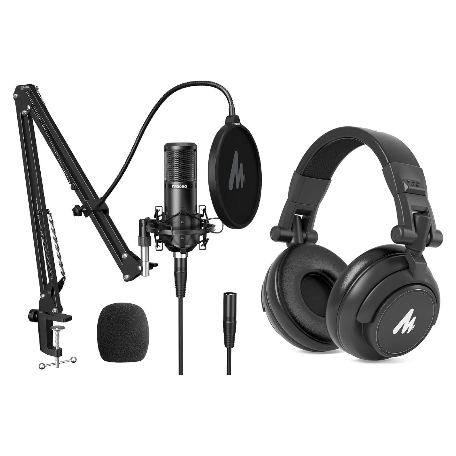 MAONO XLR Condenser Microphone, Professional Cardioid Studio Recording Mic with 50MM Drivers Studio Headphones AU-MH601for Streaming, Podcasting, Singing, Voice-Over, Vocal, Home-Studio, YouTube, Skyp