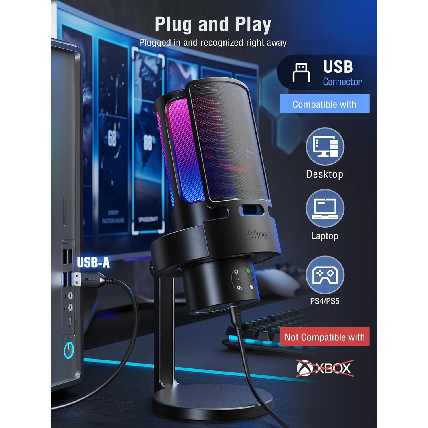 Micrófono USB FIFINE A8Plus con Soporte de Brazo y RGB