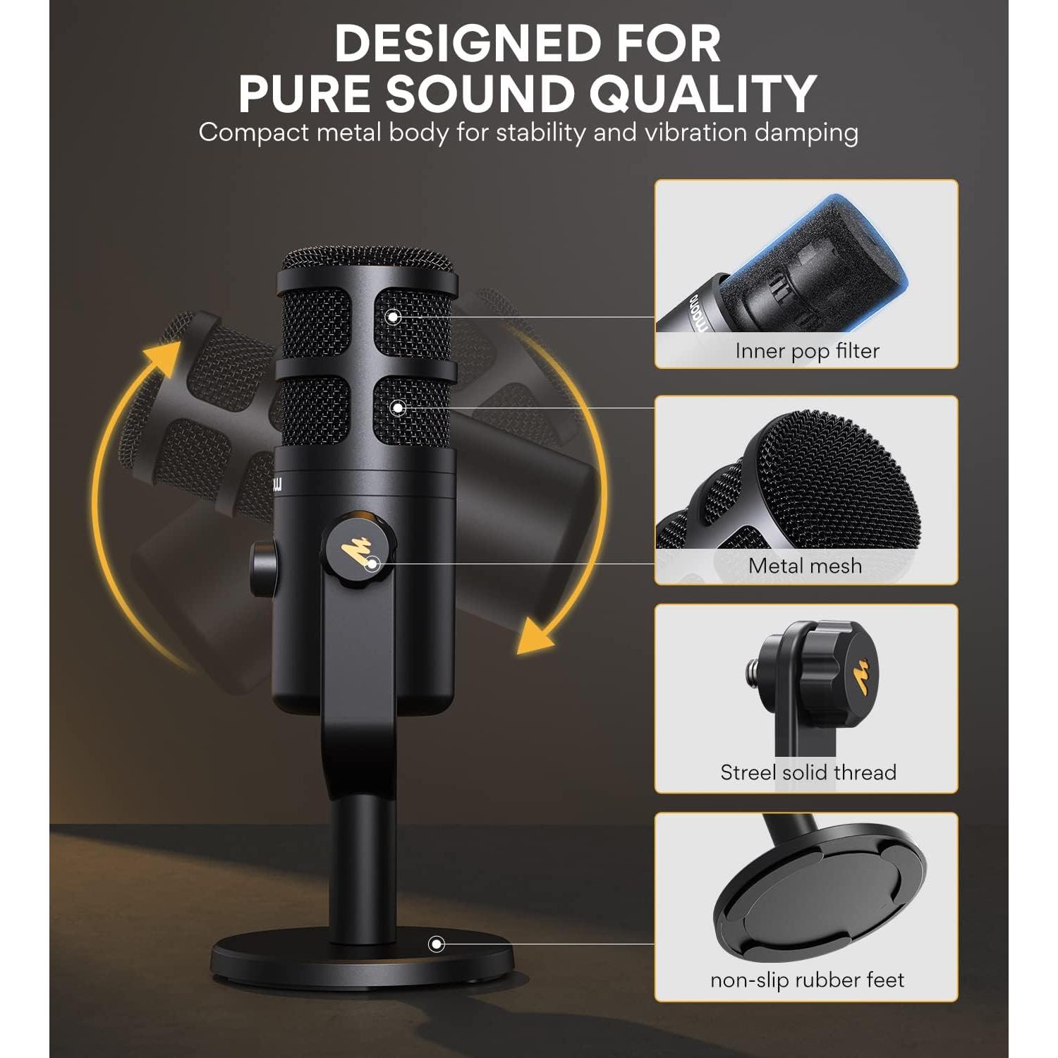 MAONO USB Microphone for PC, All in One USB Computer Microphone,192kHz/24bit,for Zoom Meeting, Podcasting, Streaming, YouTube, Voice Over, (AUA04&PD100U)