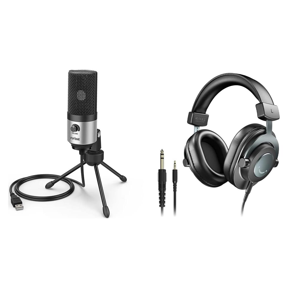 Micrófono USB FIFINE K669S + Auriculares Monitor H8 3.5mm/6.35mm