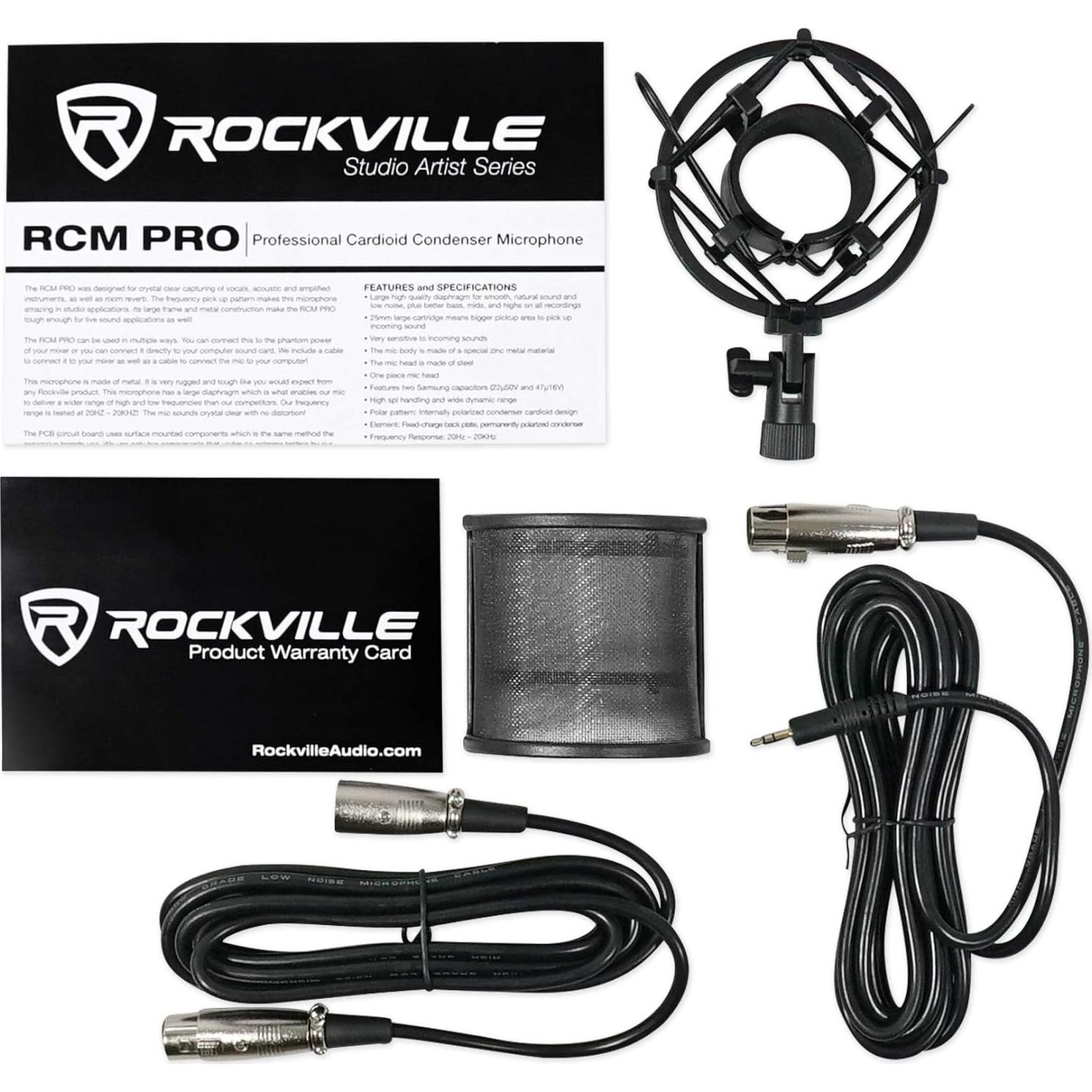 Rockville RCM PRO Micrófono de Condensador + Brazo DMS40 + Auriculares PRO-M50