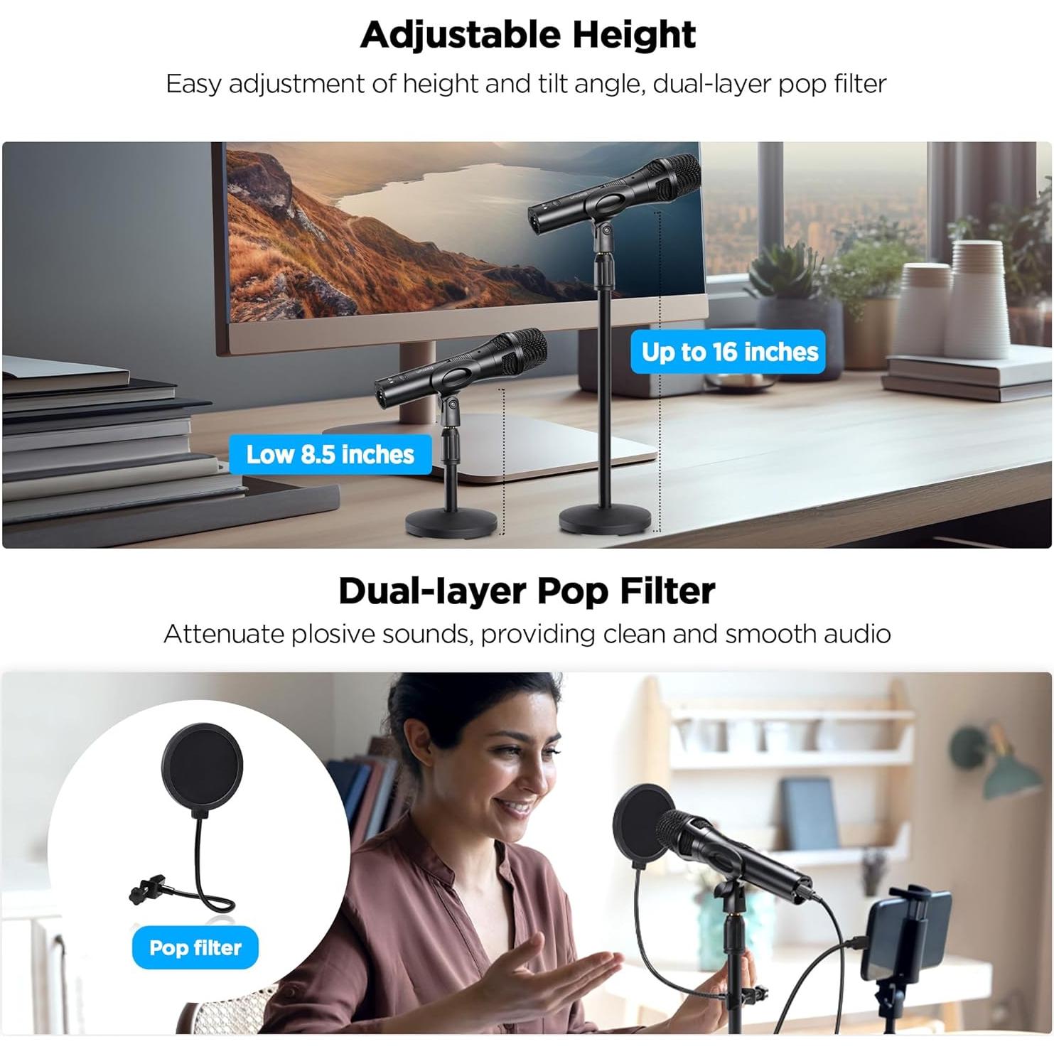 Micrófono Dinámico XLR/USB BietrunPro para Grabación Profesional