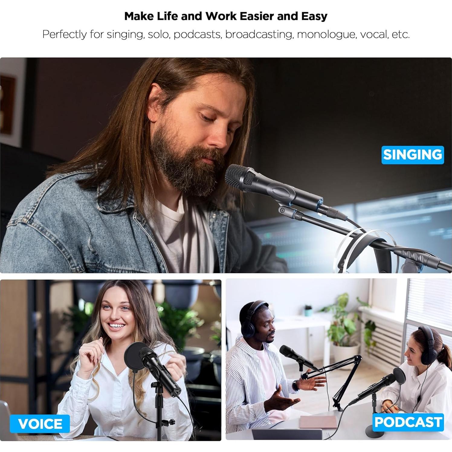 Micrófono Dinámico XLR/USB BietrunPro para Grabación Profesional