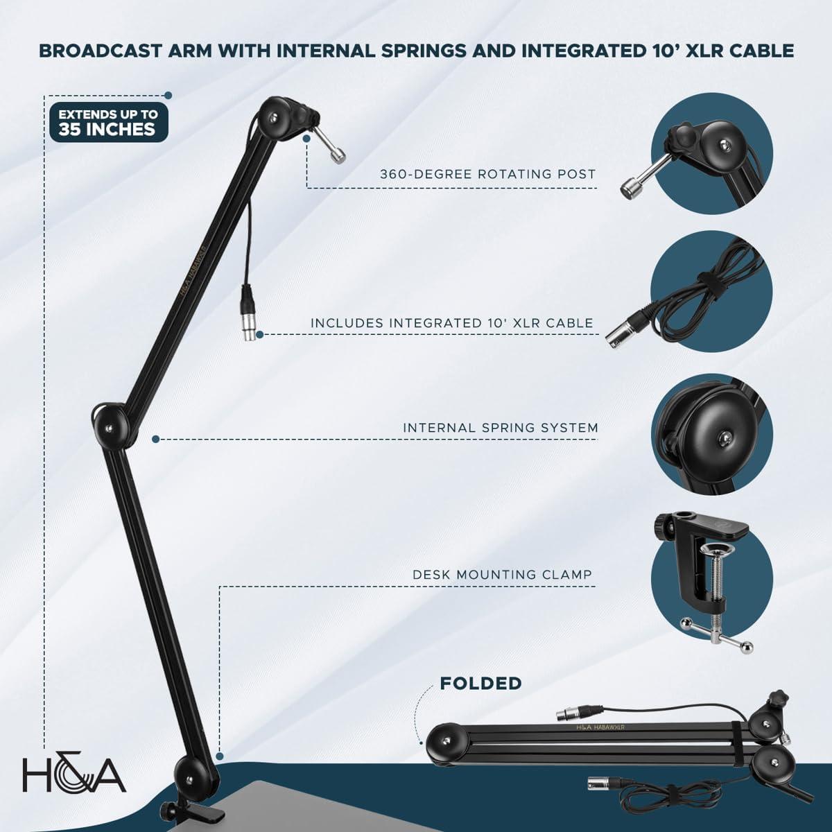 Micrófono de condensador cardioide Audio-Technica AT2020 con brazo y cable XLR