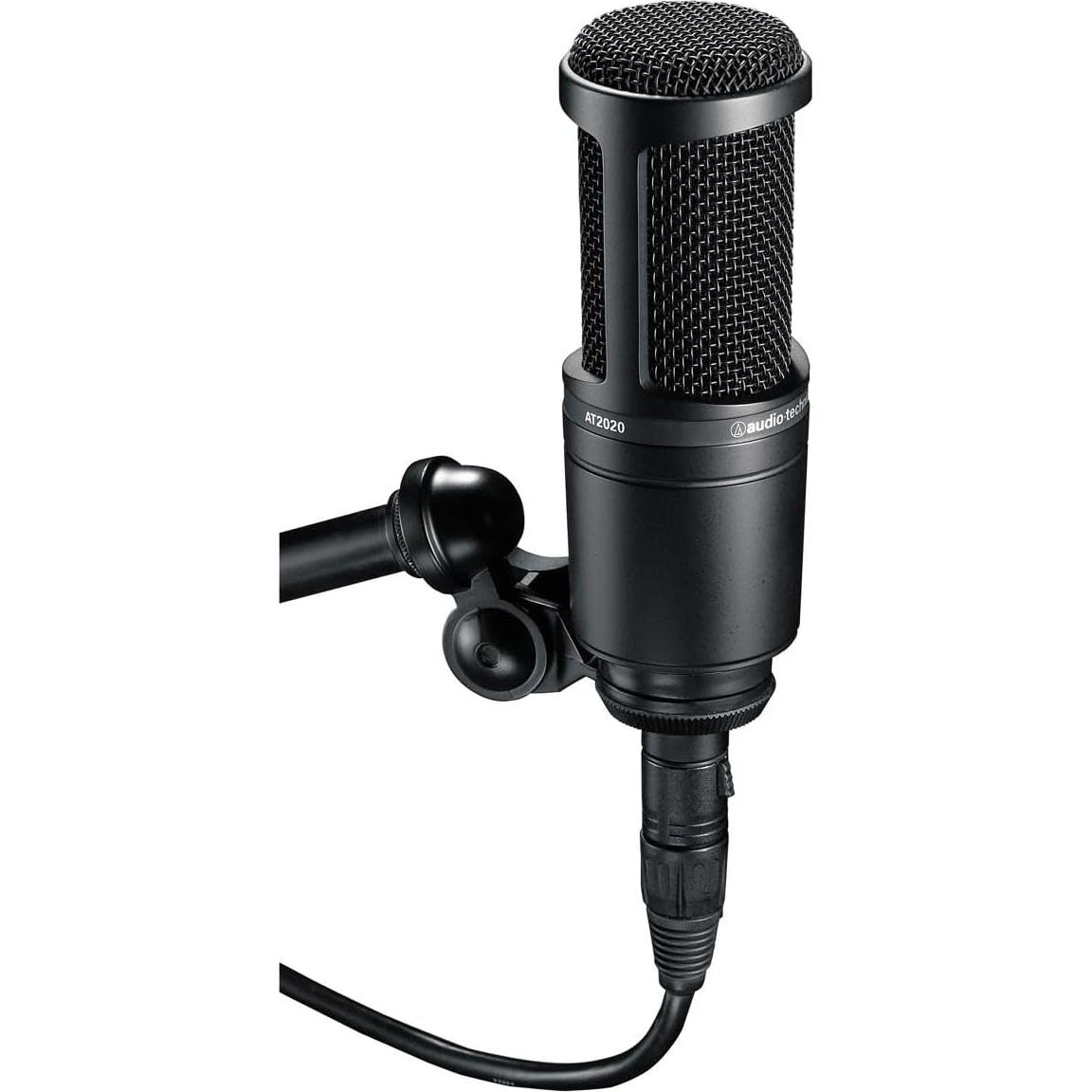 Micrófono de condensador cardioide Audio-Technica AT2020 con brazo y cable XLR
