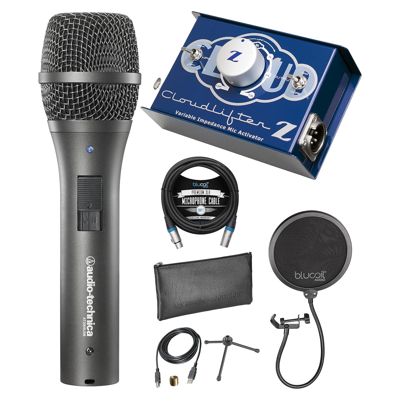 Paquete Micrófono Dinámico Cardioide USB/XLR Blucoil AT2005USB