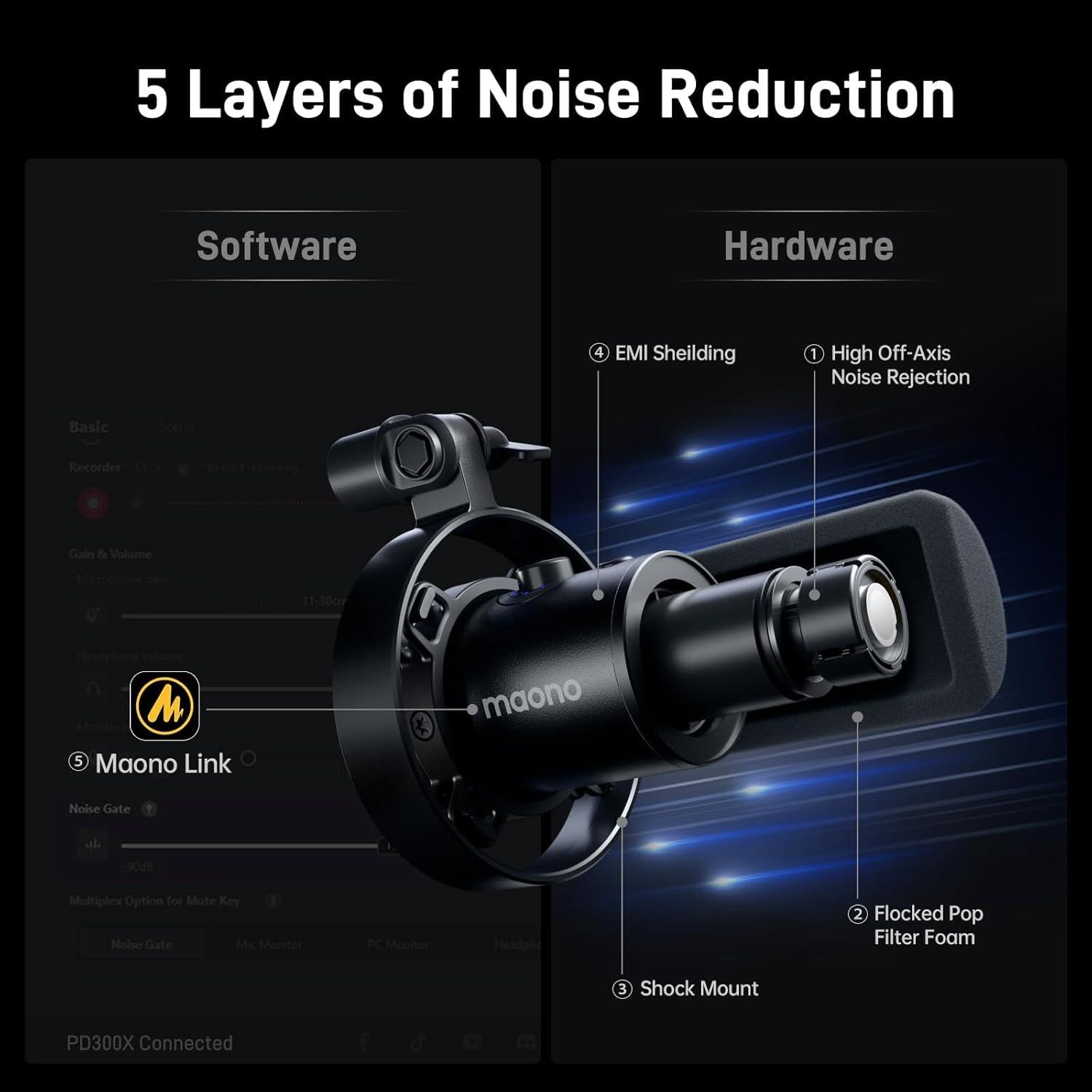 MAONO USB XLR Dynamic Microphone for Podcast: PC Computer Gaming Mic with 192kHz/24bit for Studio Recording Streaming Content Creation (PD300XT+BA92+XLR180)