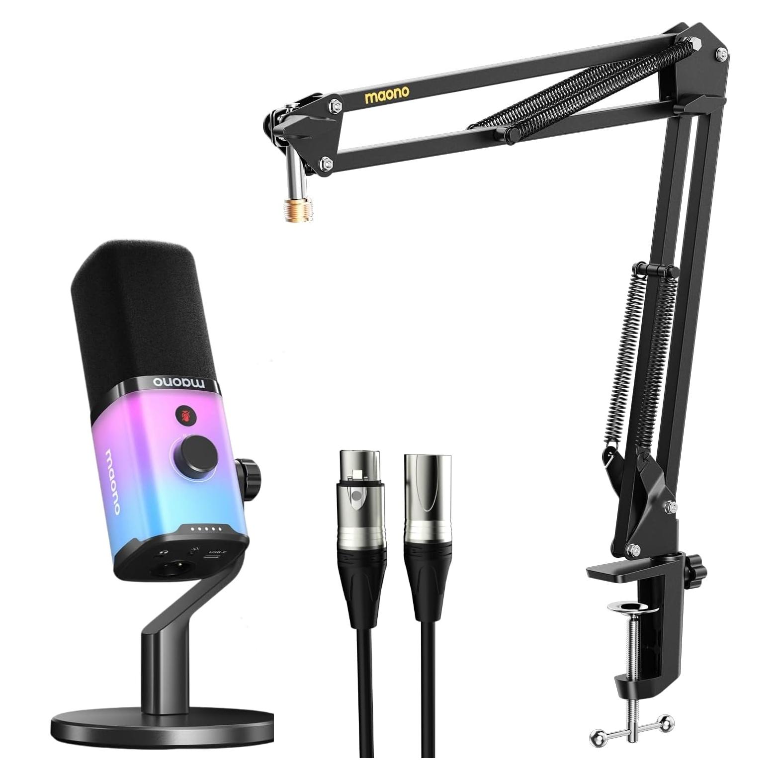 Micrófono Dinámico MAONO PD100X con Brazo BA20 y RGB