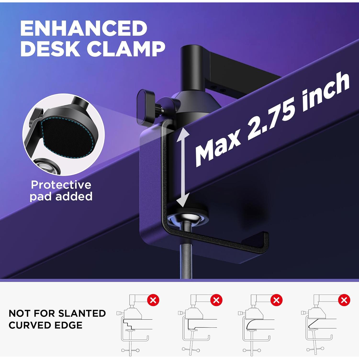 Low Profile Mic Arm, 360° Rotatable Microphone Arm Stand Foldable Desk Mic Boom Arm with 3/8" to 5/8" Adapter for Fifine AM8 K669B Blue Yeti HyperX QuadCast SoloCast AT2020 and Other Mics
