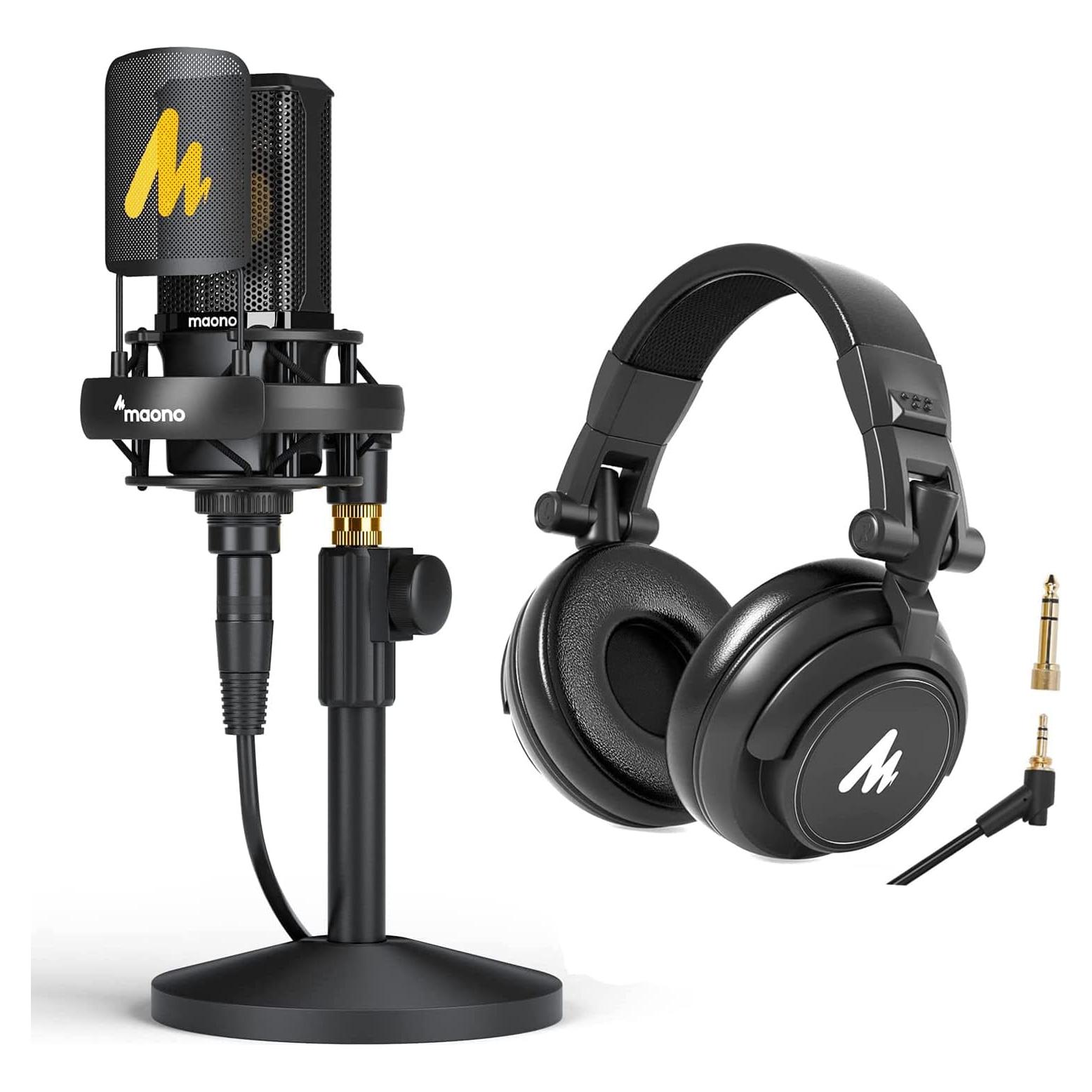 Micrófono de Condensador XLR MAONO PM500 + Auriculares AU-MH601