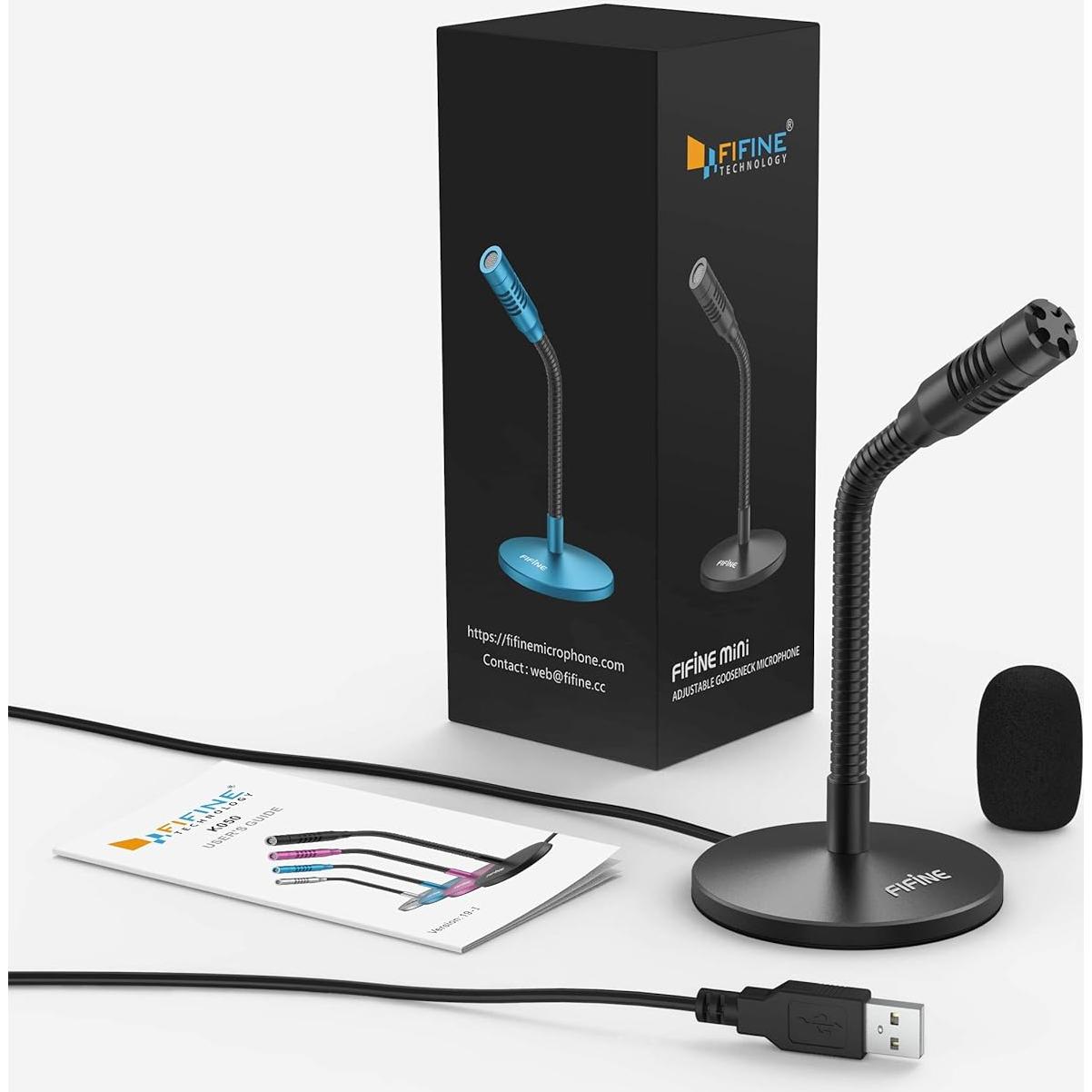 Micrófono USB FIFINE K050 Mini de Escritorio Ajustable Negro