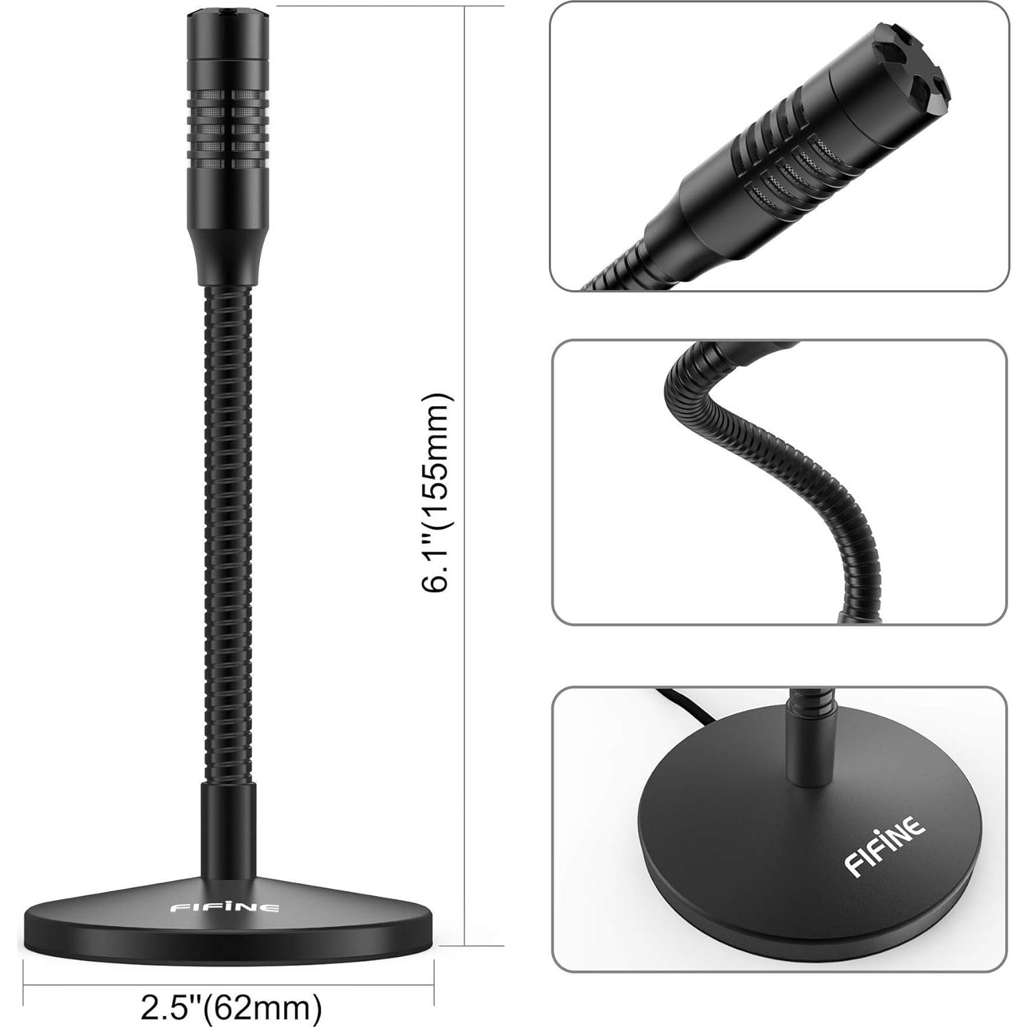 Micrófono USB FIFINE K050 Mini de Escritorio Ajustable Negro