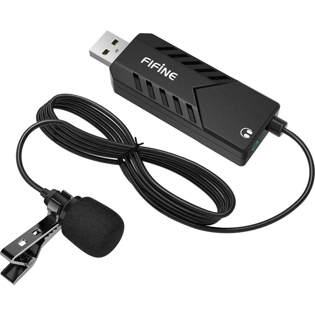 Micrófono Lavalier USB Fifine K053 Cardioide 2m para PC y Mac