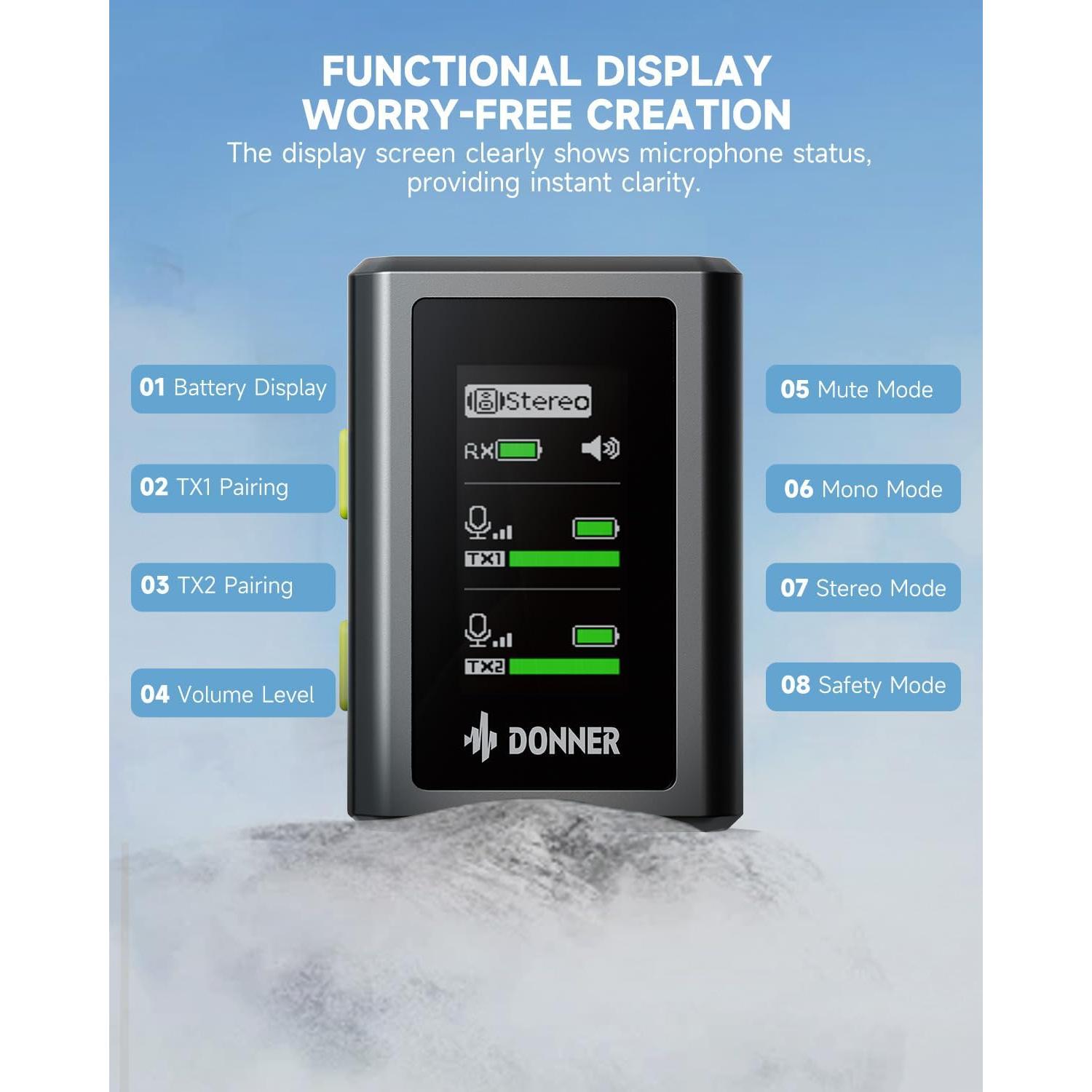 Micrófono Lavalier Inalámbrico Donner VPM-20 2 Canales 305m