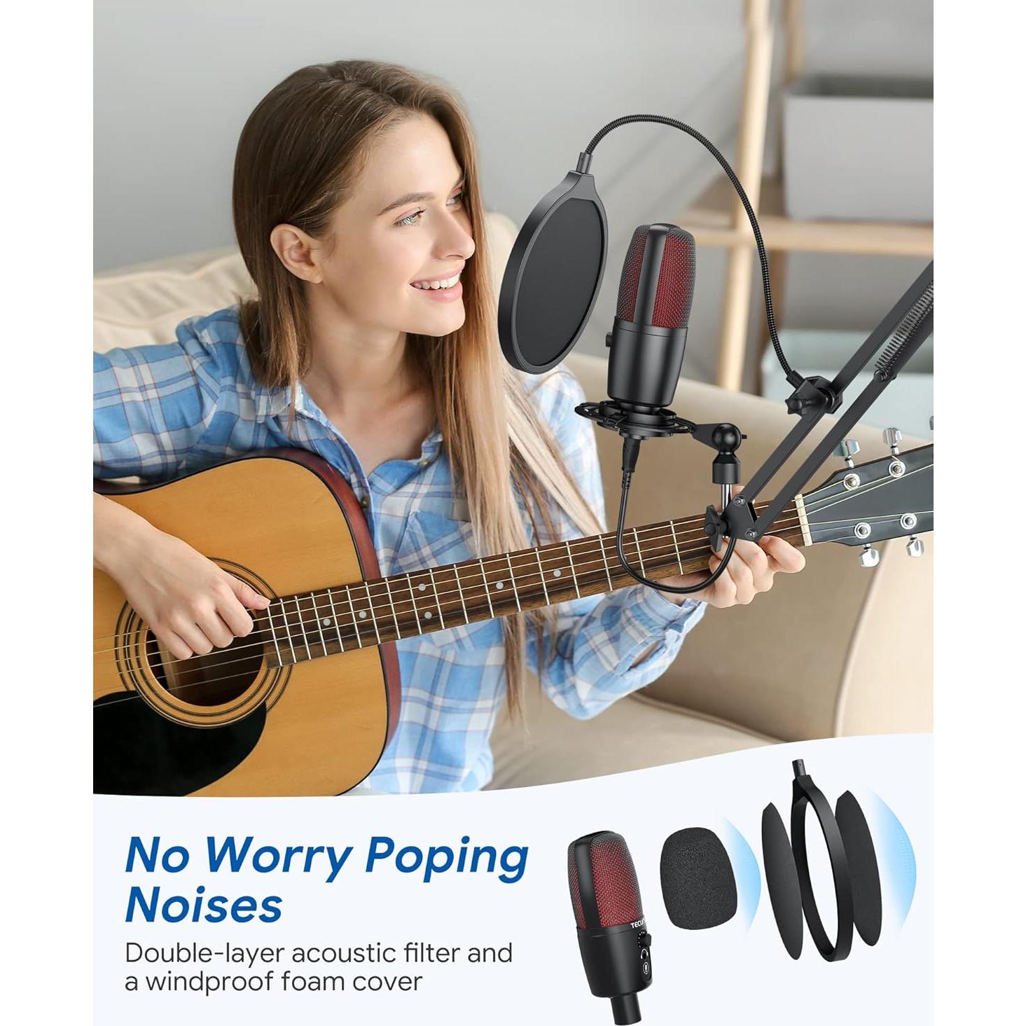 Micrófono USB TECURS MR02 con Brazo Ajustable y Filtro Pop