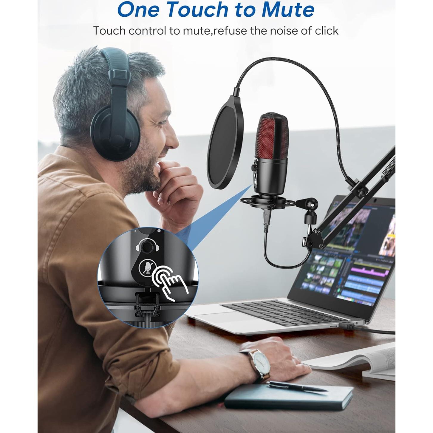 Micrófono USB TECURS MR02 con Brazo Ajustable y Filtro Pop