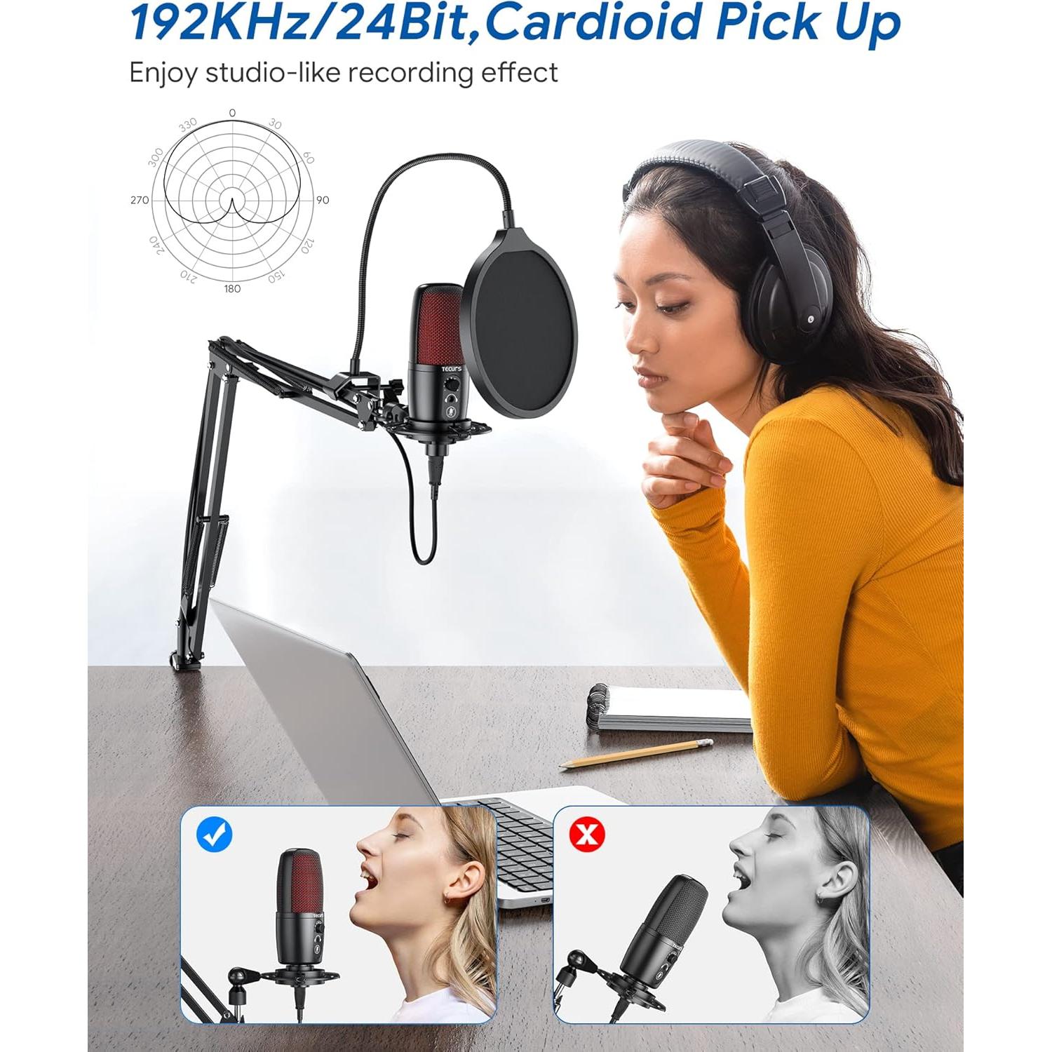 Micrófono USB TECURS MR02 con Brazo Ajustable y Filtro Pop