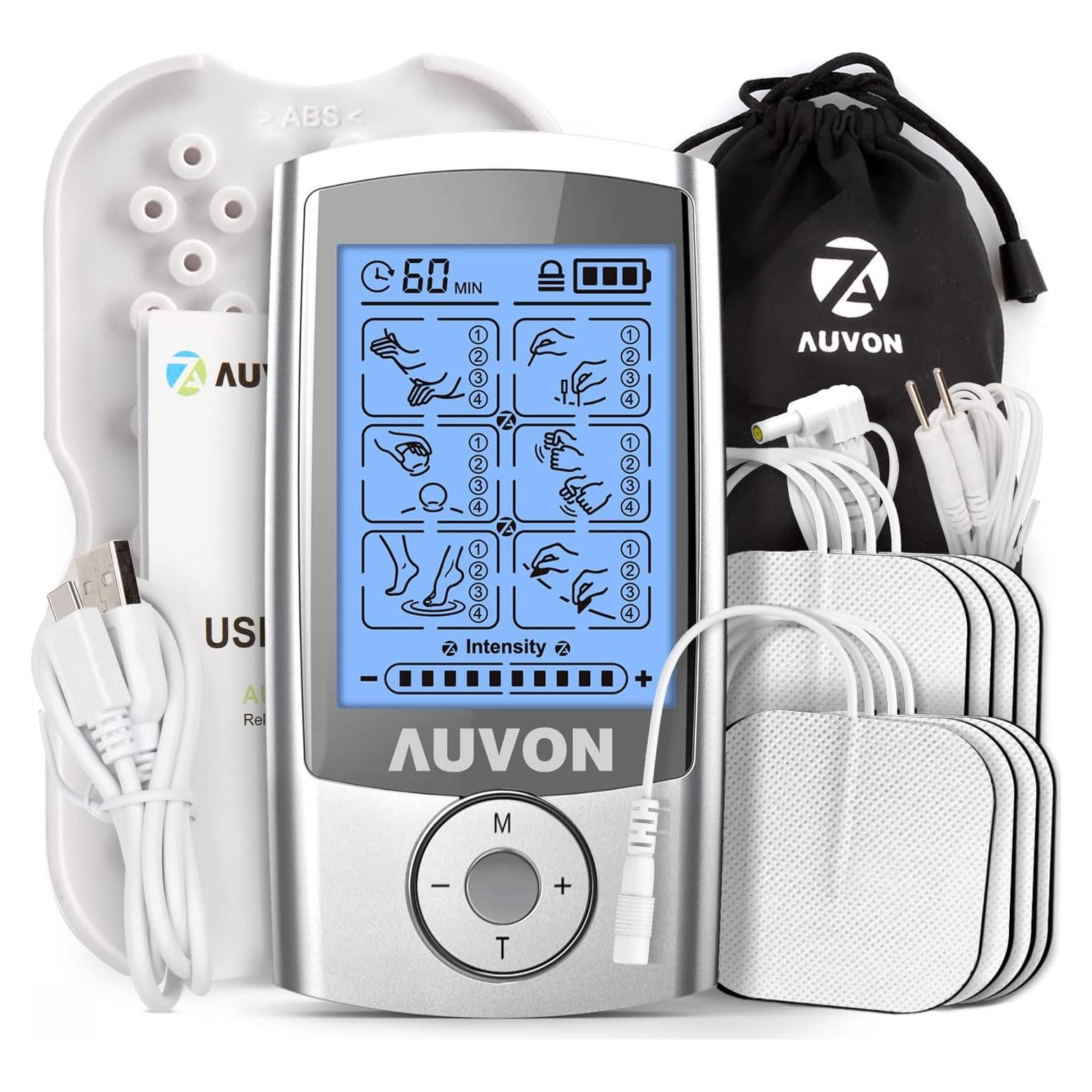 AUVON Estimulador Muscular TENS 24 Modos 8 Almohadillas