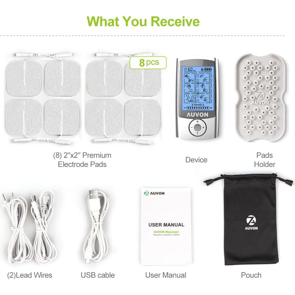 AUVON Estimulador Muscular TENS 24 Modos 8 Almohadillas