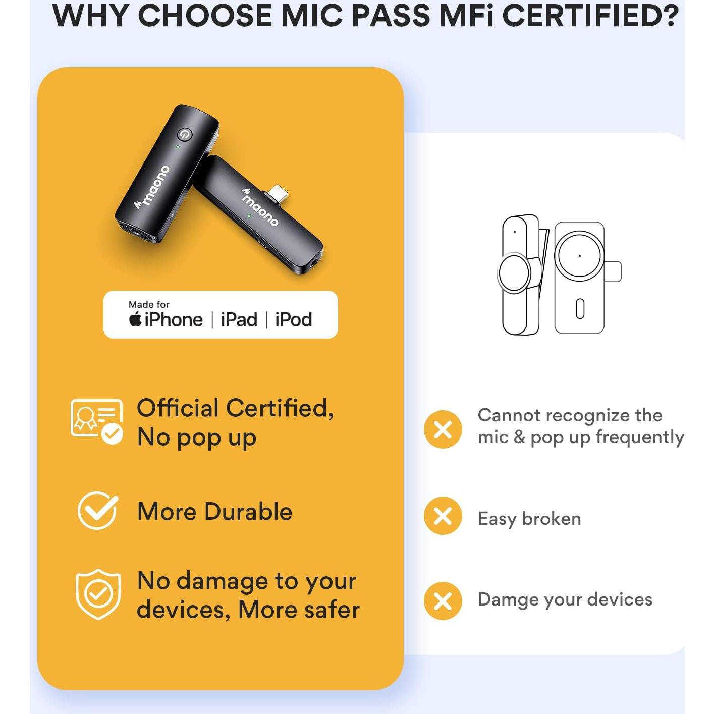 Micrófono Lavalier Inalámbrico MAONO WM600 B1 para iPhone