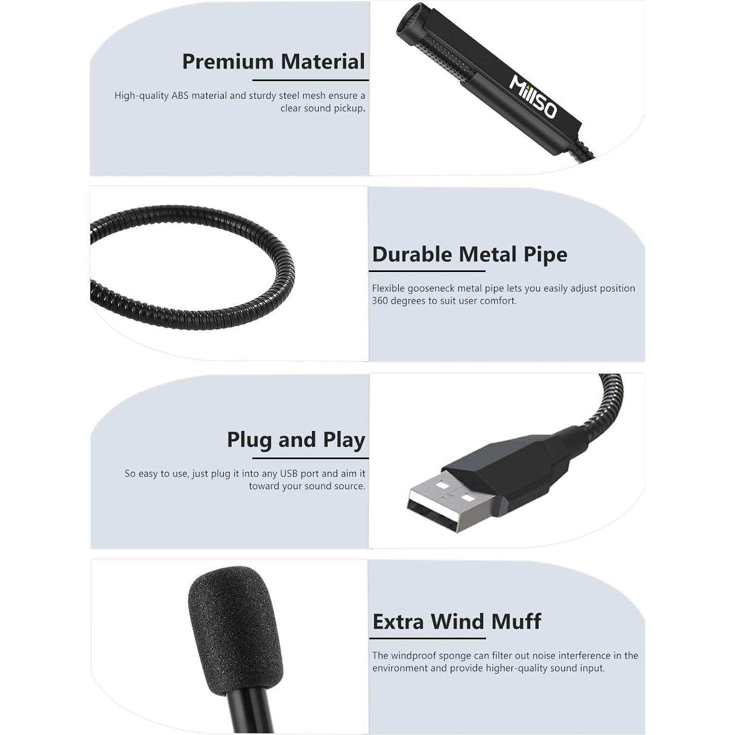 Micrófono USB MillSO Flexible Omnidireccional para PC