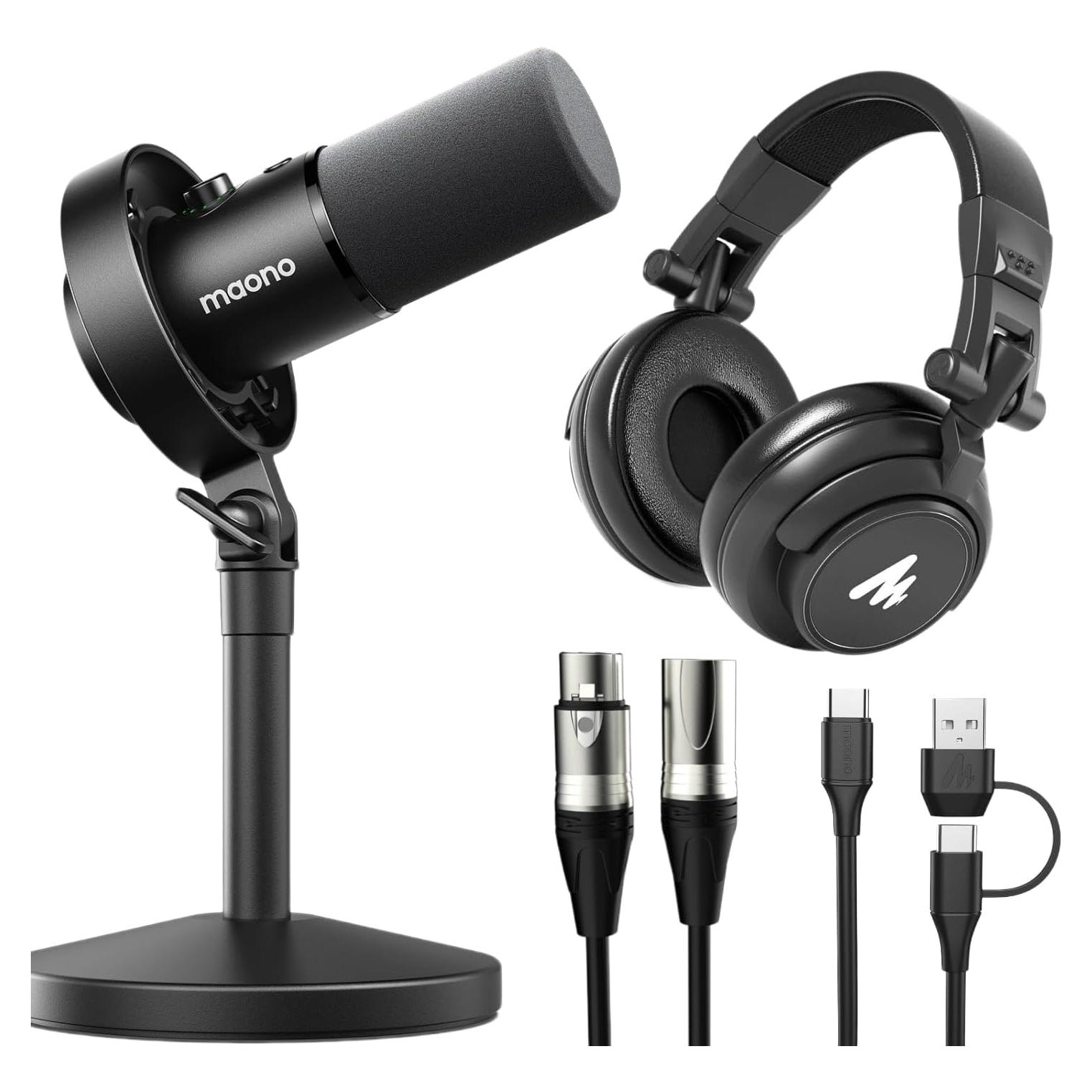 Micrófono Dinámico USB XLR MAONO PD300XT + Auriculares MH601