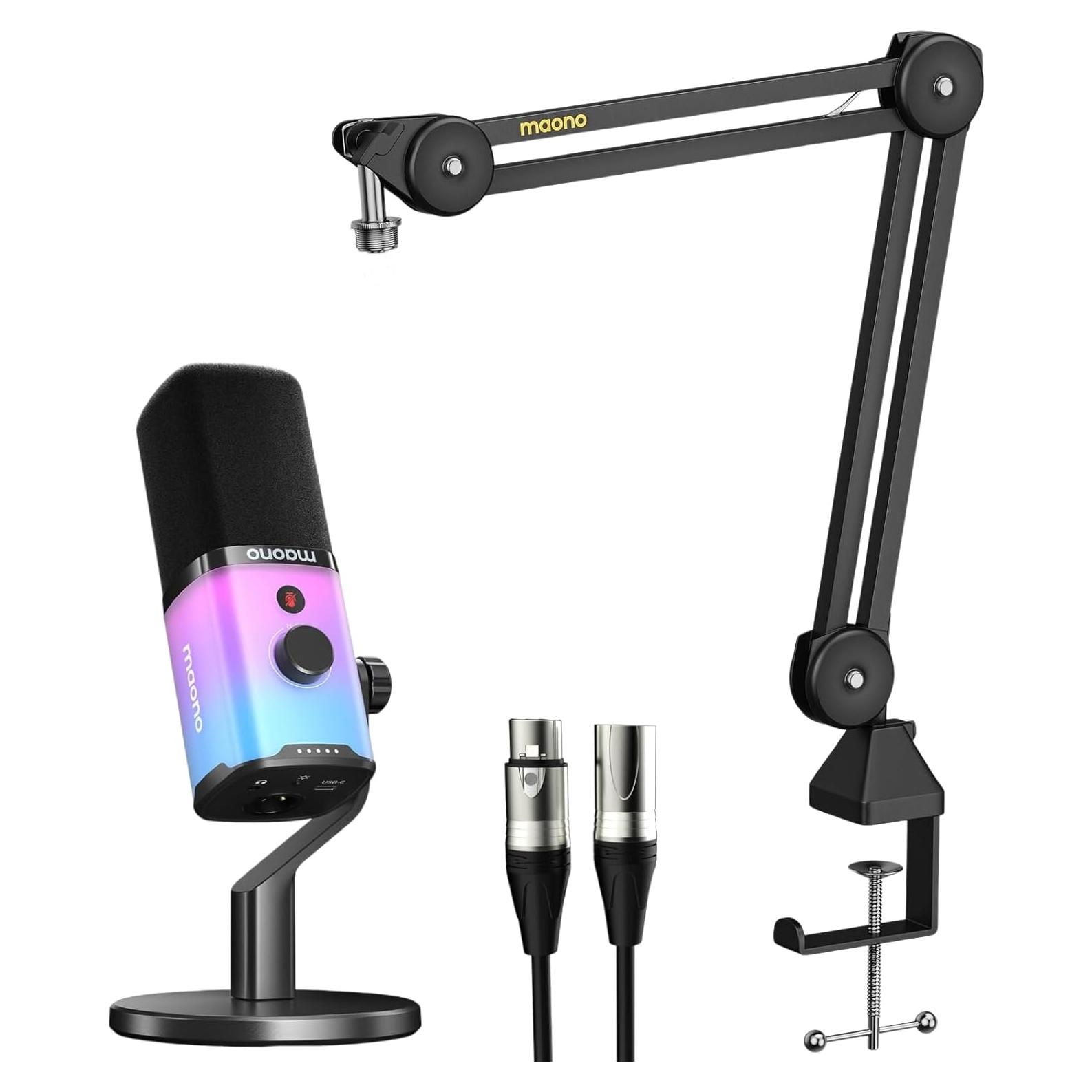 Micrófono Dinámico MAONO PD100X con Brazo y RGB para Streaming