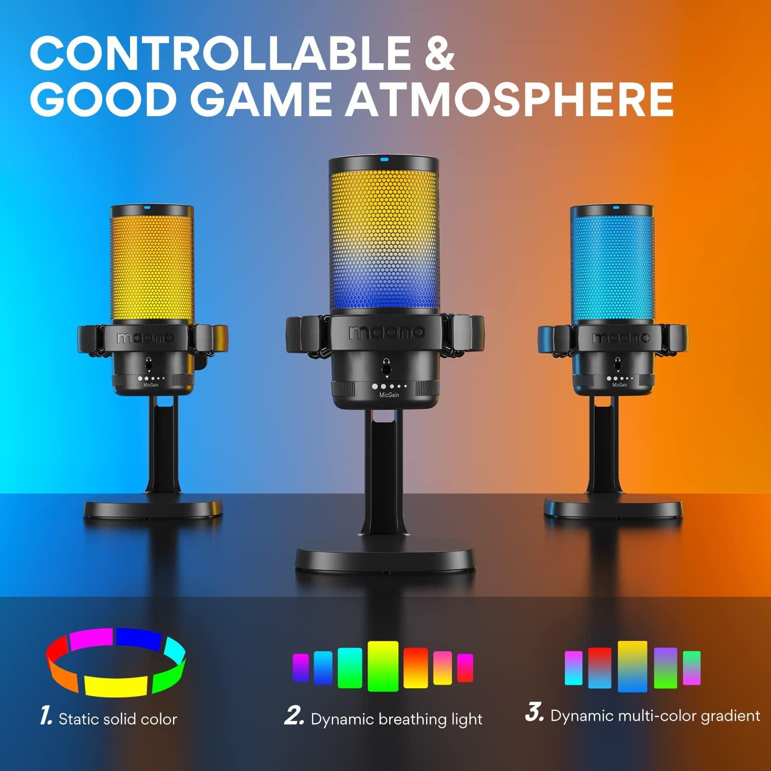 Micrófono USB MAONO DM20 para Gaming con RGB y Cancelación de Ruido