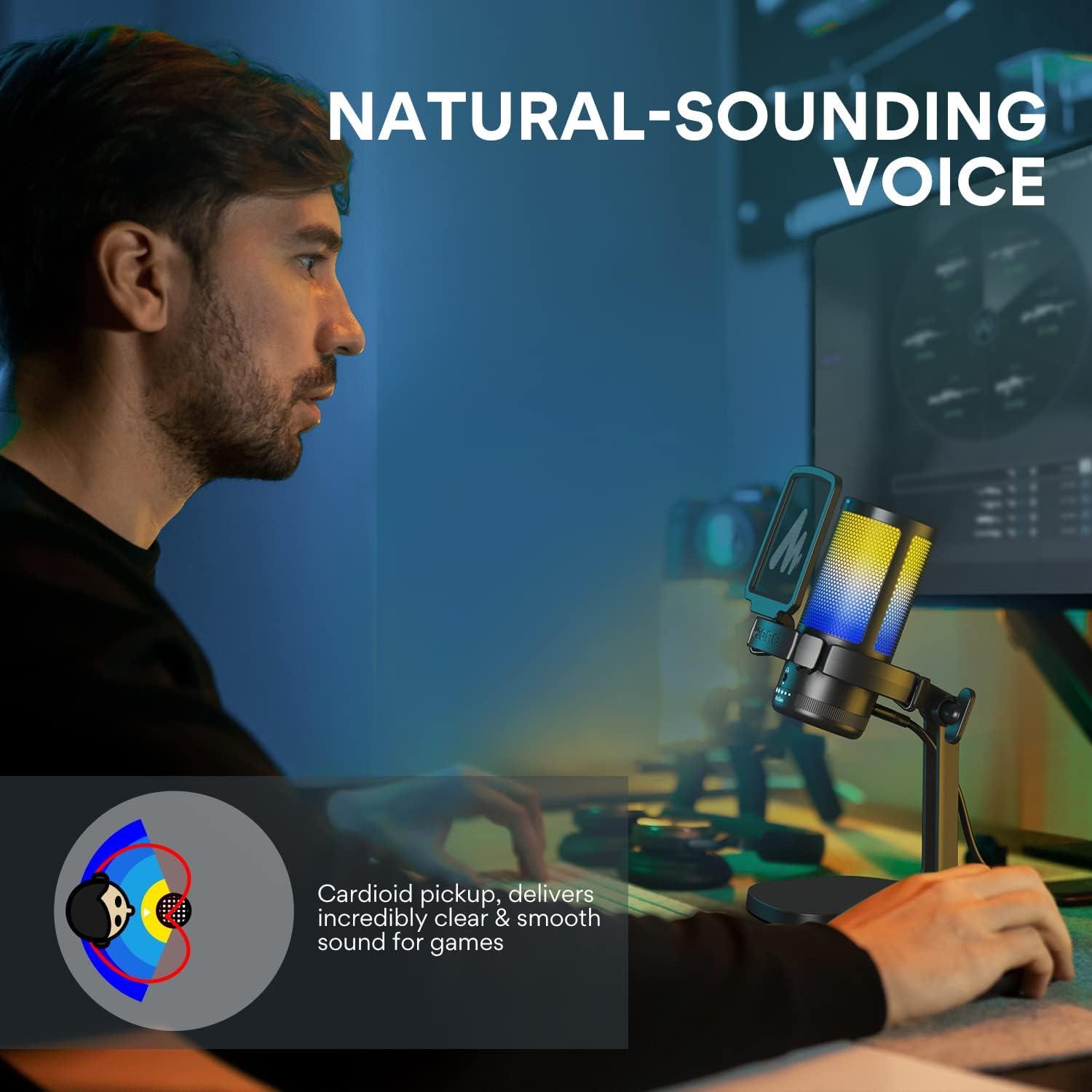 Micrófono USB MAONO DM20 para Gaming con RGB y Cancelación de Ruido
