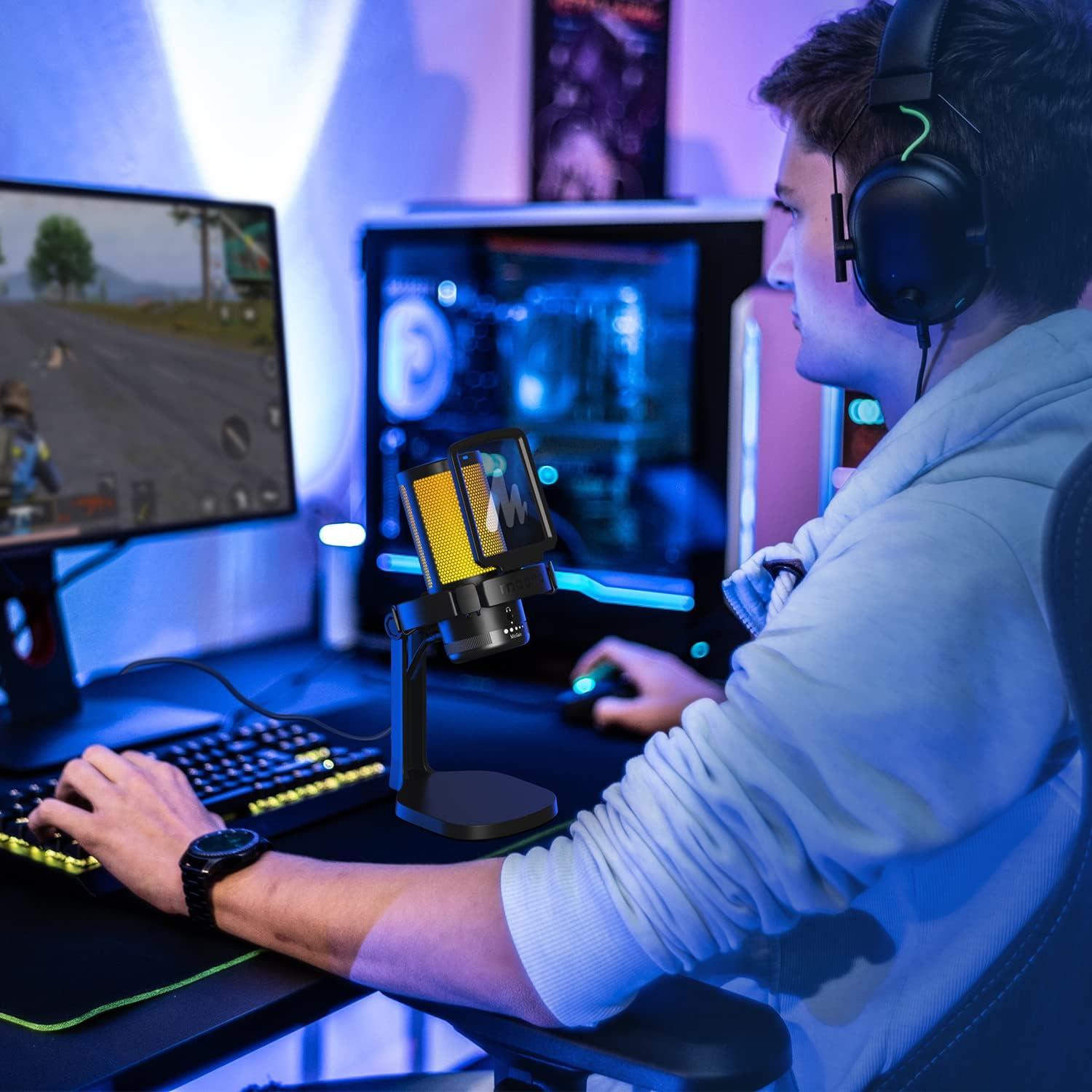 Micrófono USB MAONO DM20 para Gaming con RGB y Cancelación de Ruido