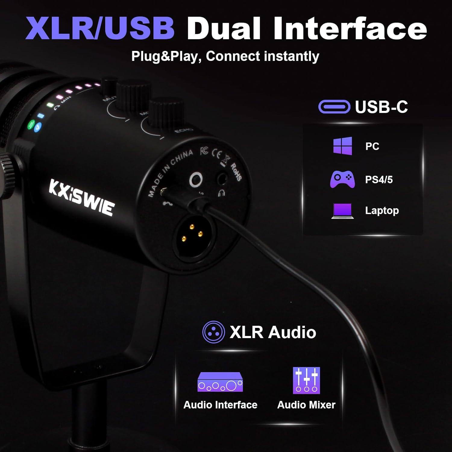 Micrófono USB Dinámico KXiSWIE USB-MIC001 para Streaming y Podcast