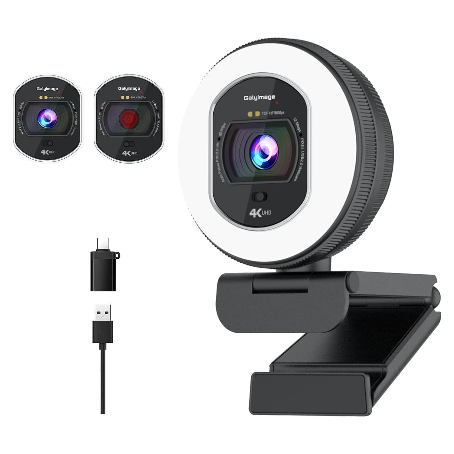 Cámara Web 4K Galyimage con Luz Anular y Micrófono Integrado