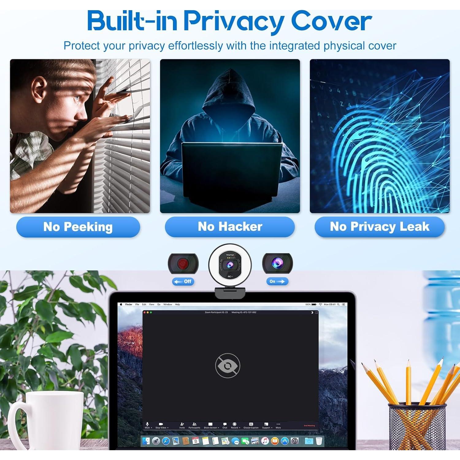 Cámara Web 4K Galyimage con Luz Anular y Micrófono Integrado