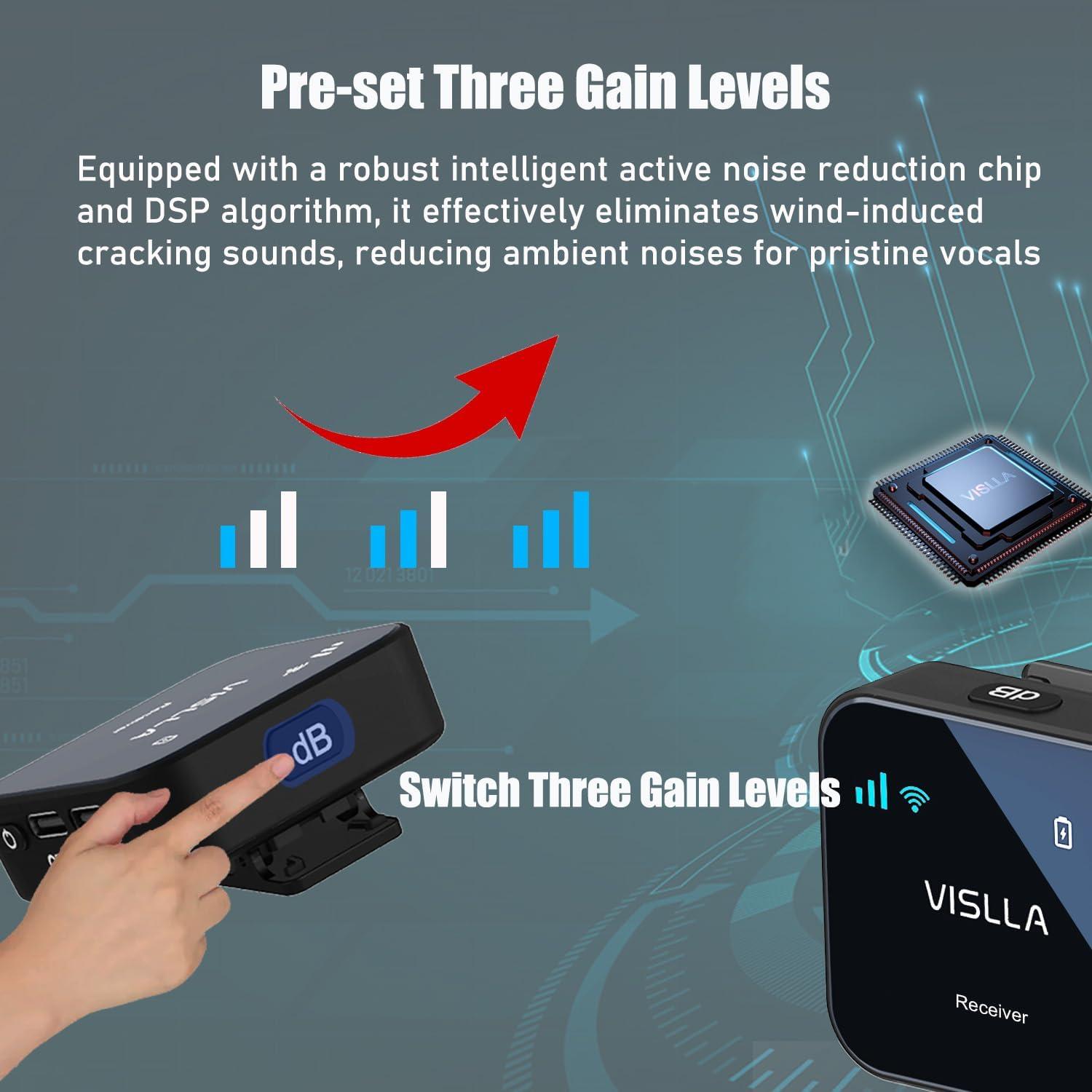 Micrófono Lavalier Inalámbrico Vislla GM30, 12h Batería, 200m Alcance