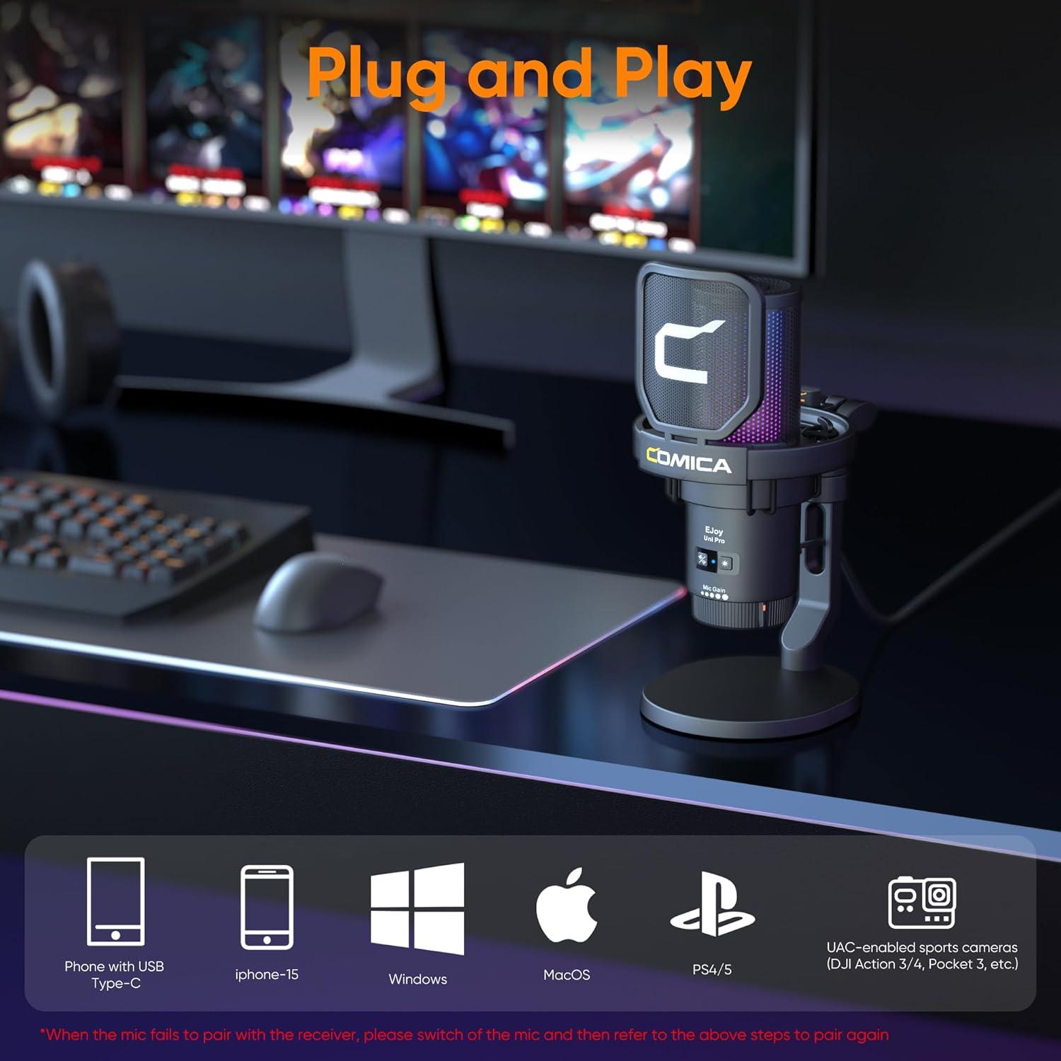 Micrófono Inalámbrico USB Comica Ejoy Uni Pro con RGB