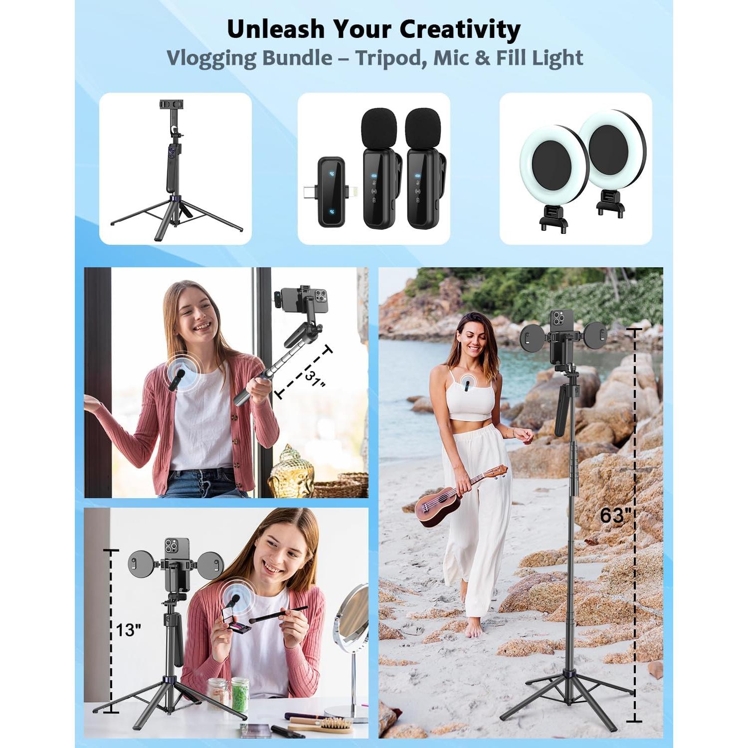 Kit de Vlogging Completo para iPhone/Android con Trípode 160cm