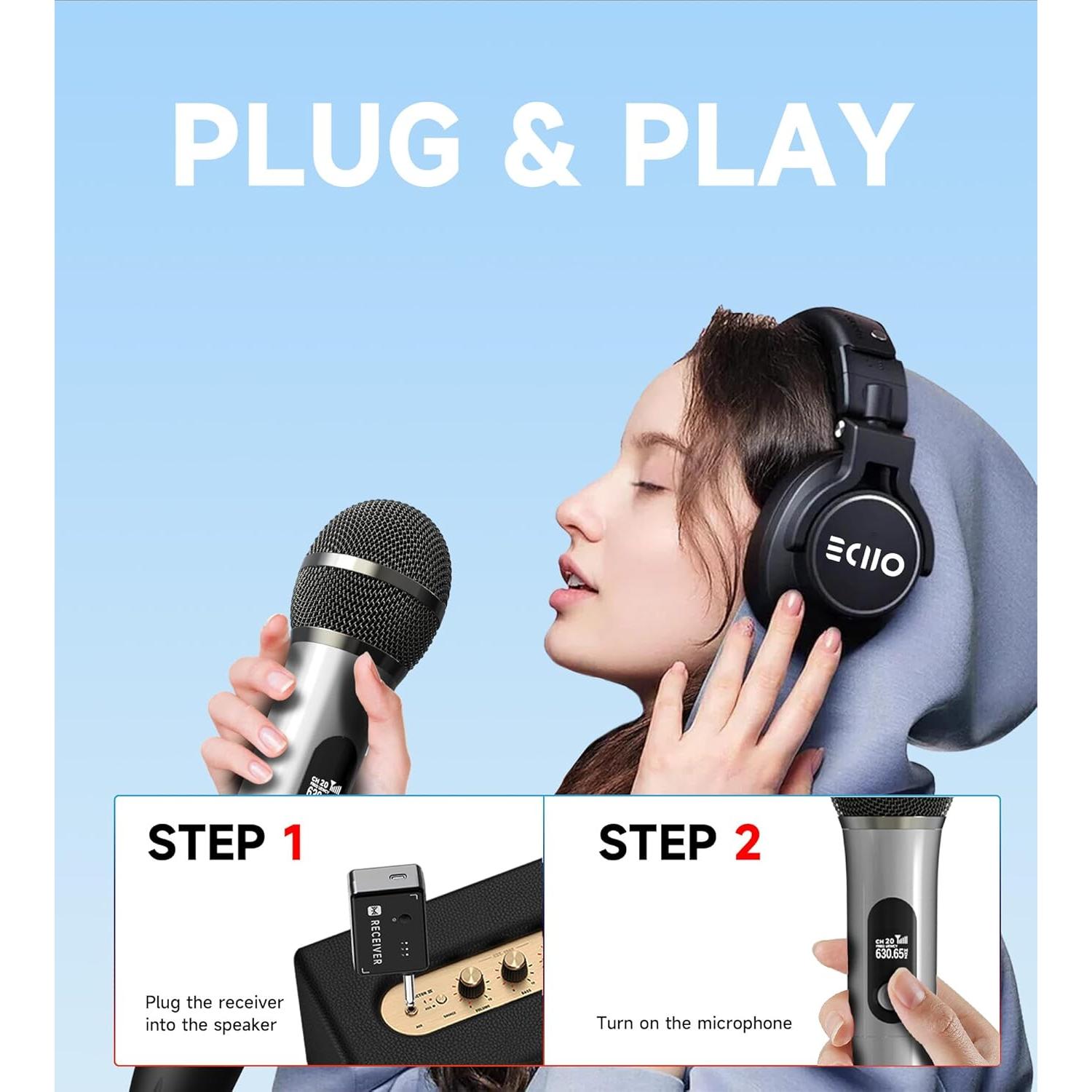 Micrófono Inalámbrico ECHOMUSSY YA-01, 40H Batería, 60m Alcance