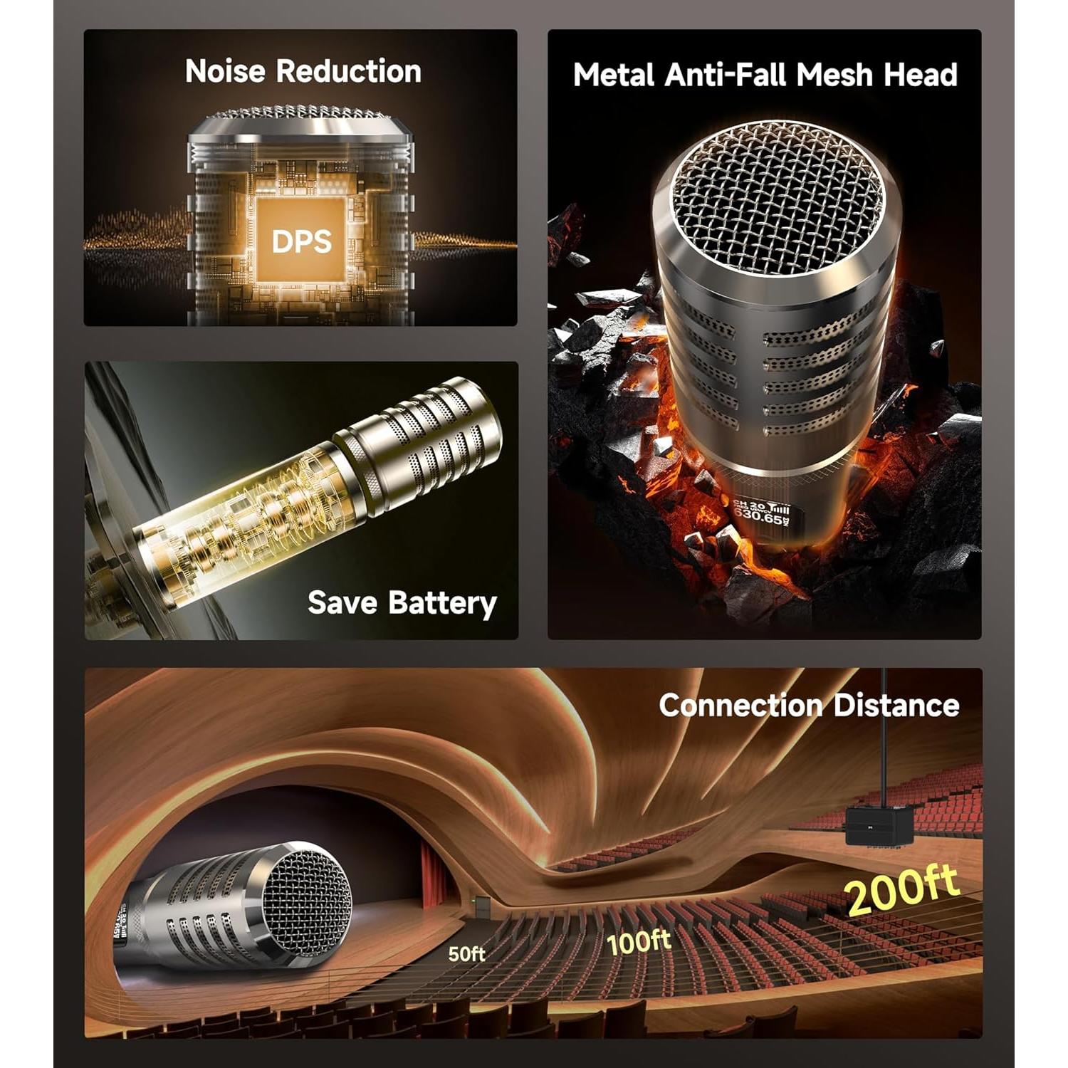 Micrófono Inalámbrico Profesional ECHOMUSSY YA-004, 50h Batería