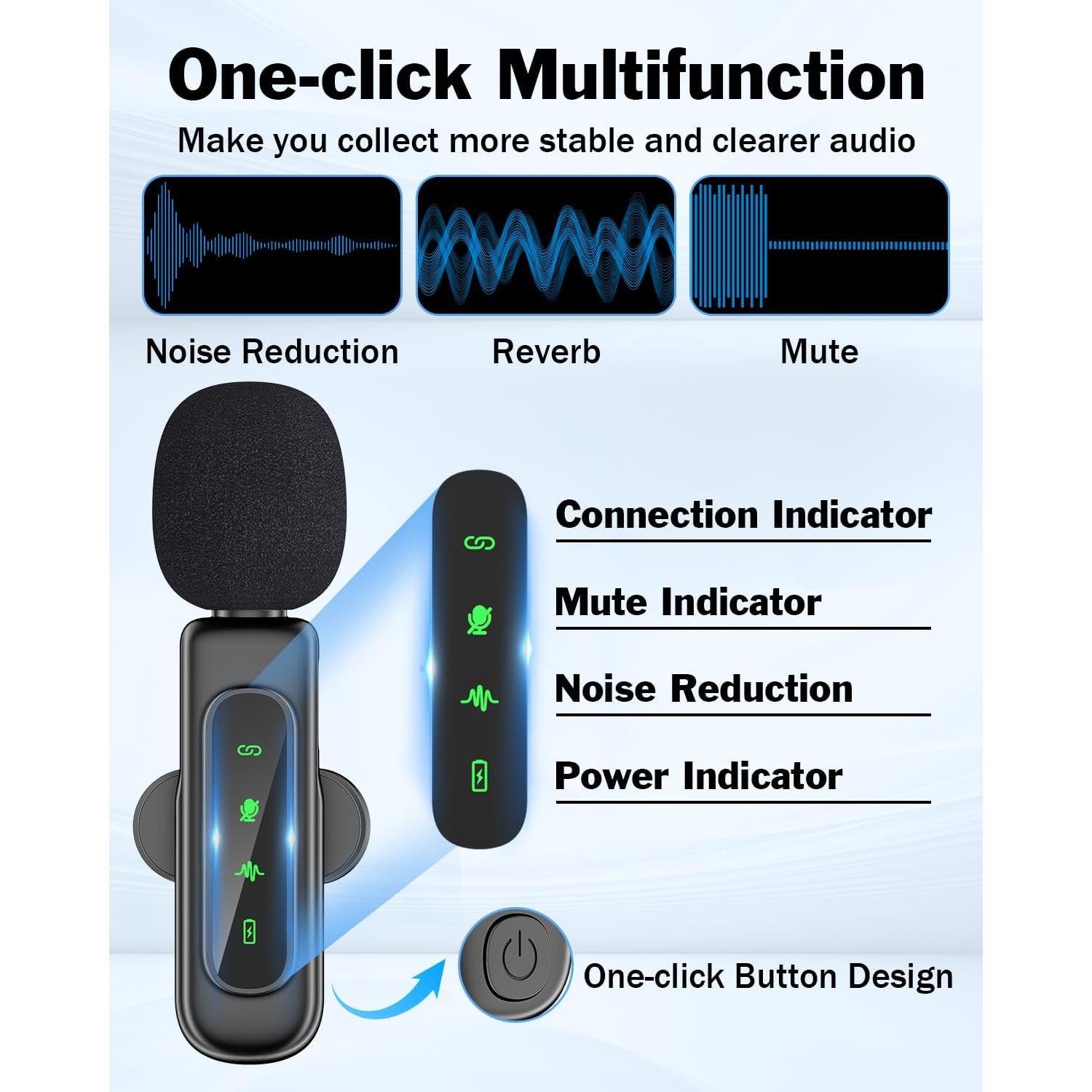Micrófono Lavalier Inalámbrico PoP Voice USB-C 12H Reducción Ruido