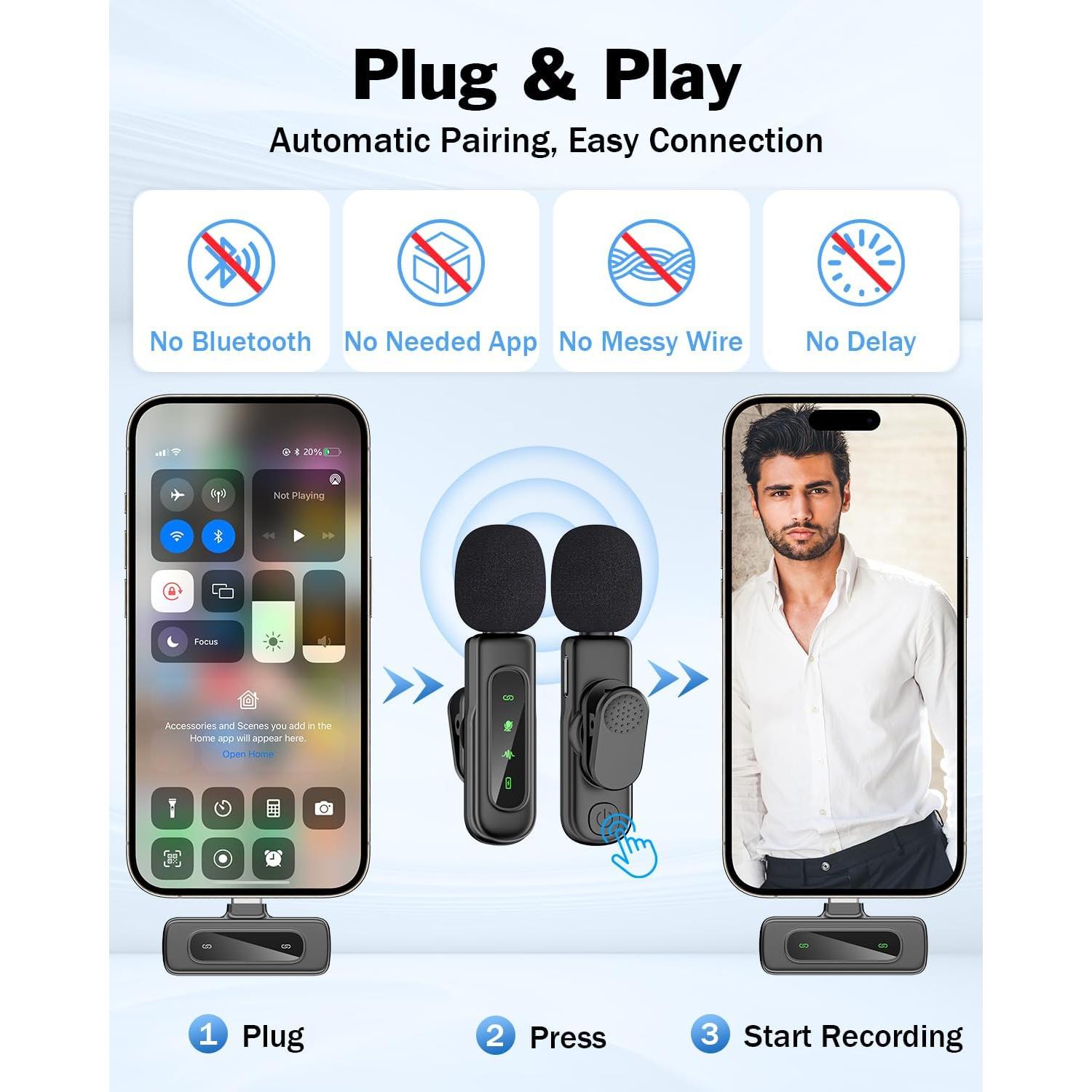 Micrófono Lavalier Inalámbrico PoP Voice USB-C 12H Reducción Ruido