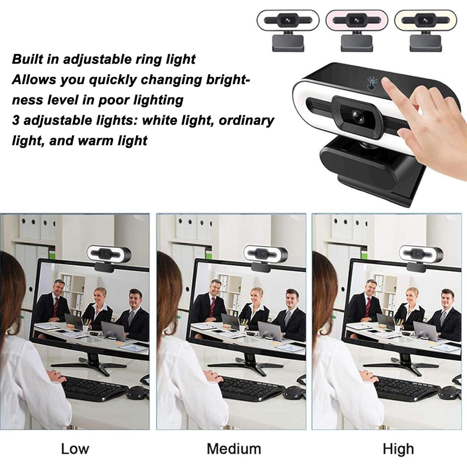 Cámara Web 1080P XUMIUZIY con Micrófono y Luz Ajustable