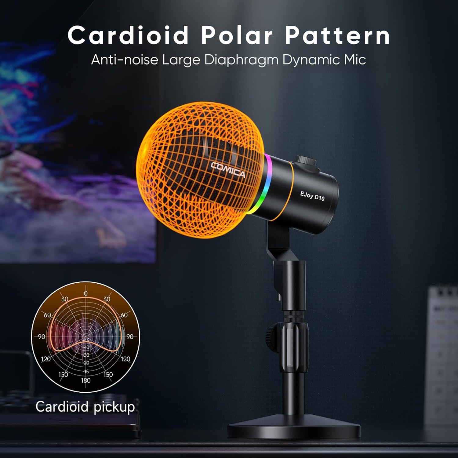 Micrófono Gaming USB Comica EJoy D10 Dinámico RGB 1.15kg